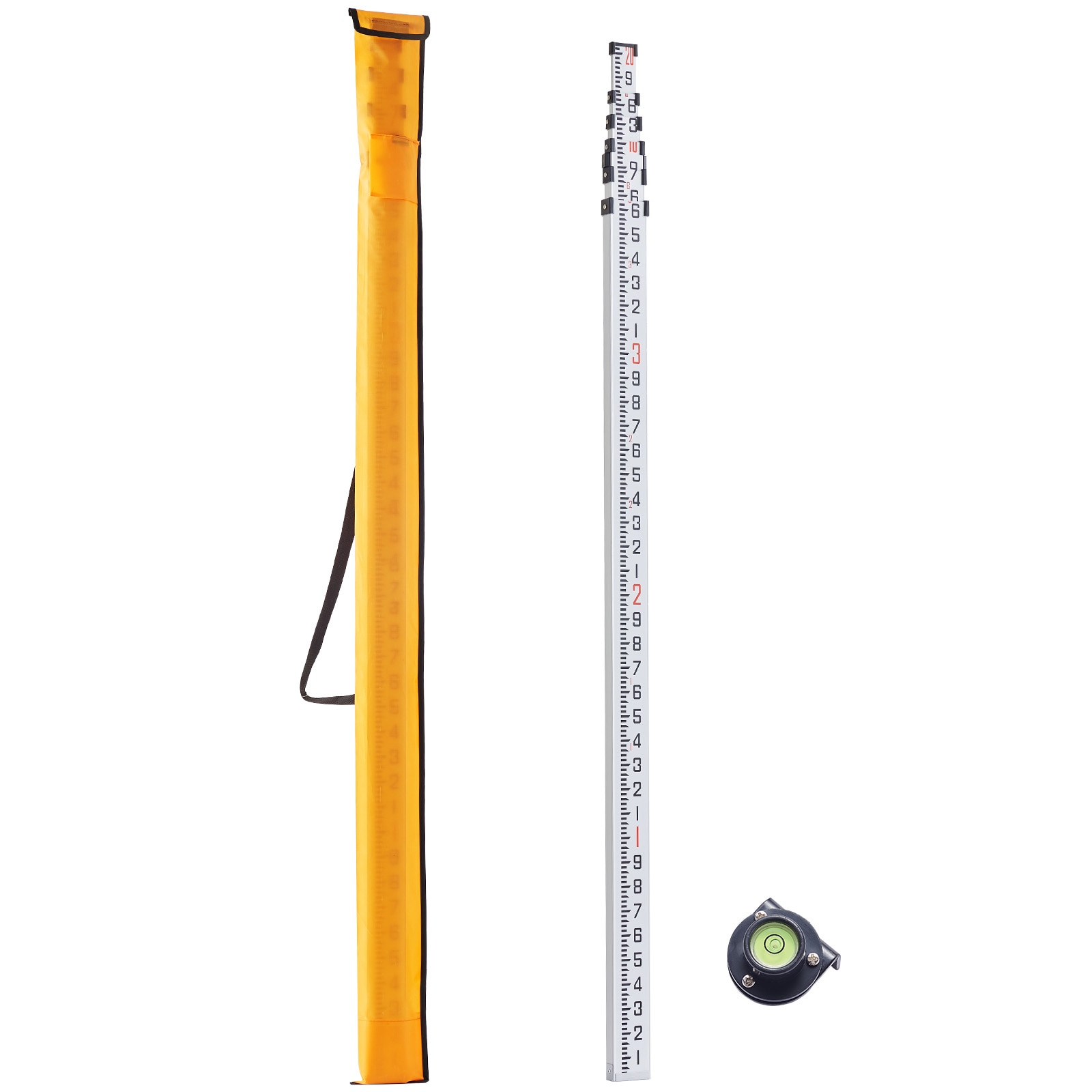 VEVOR Aluminum Grade Rod 20-Feet/10ths 6 Sections Telescopic Measuring Rod Double-Sided Scale 1/10ft Leveling Rod Stick Aluminum Alloy Survey Rod w/ Bubble Level andCarrying Bag for Houses Walls Floor #SCYZCLG20YCF05539V0