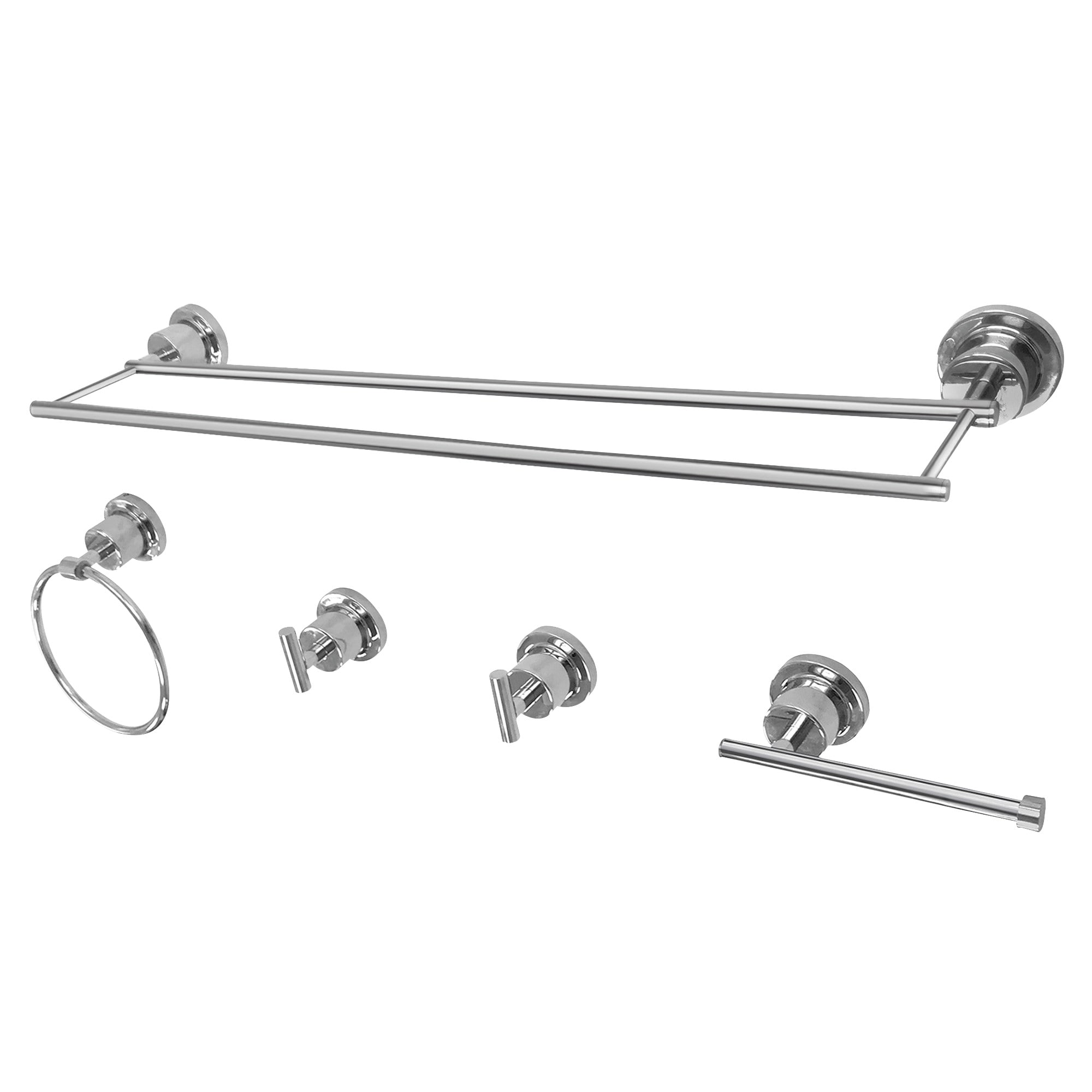 Kingston Brass WLBAH821318478C 5 -Piece Concord Polished Chrome Decorative Bathroom Hardware Set Towel Bar, Toilet Paper Holder, Towel Ring ,Robe Hook Included