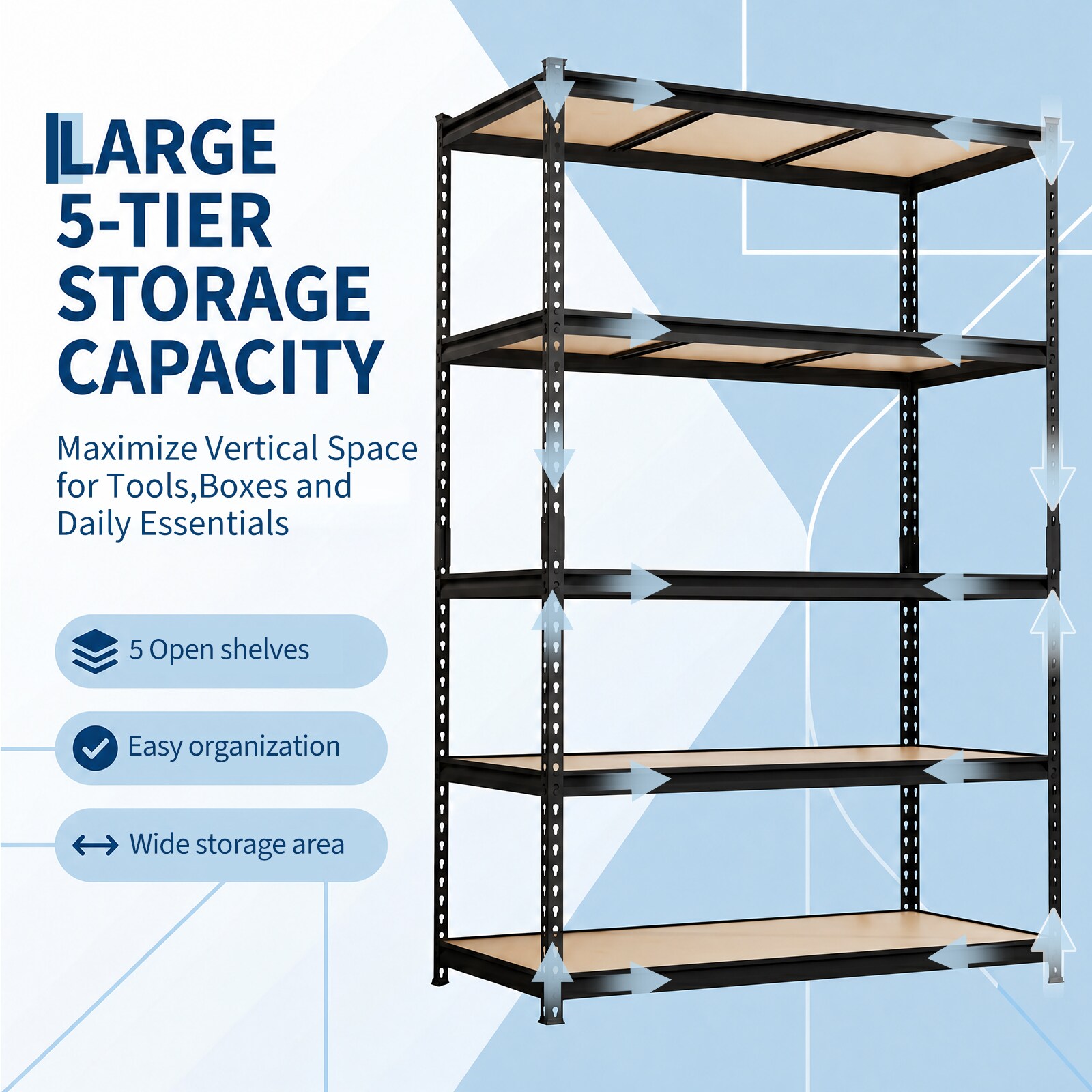 Garvee 5 Tier Storage Shelving Unit for Garage 3000 Lbs Adjustable ...