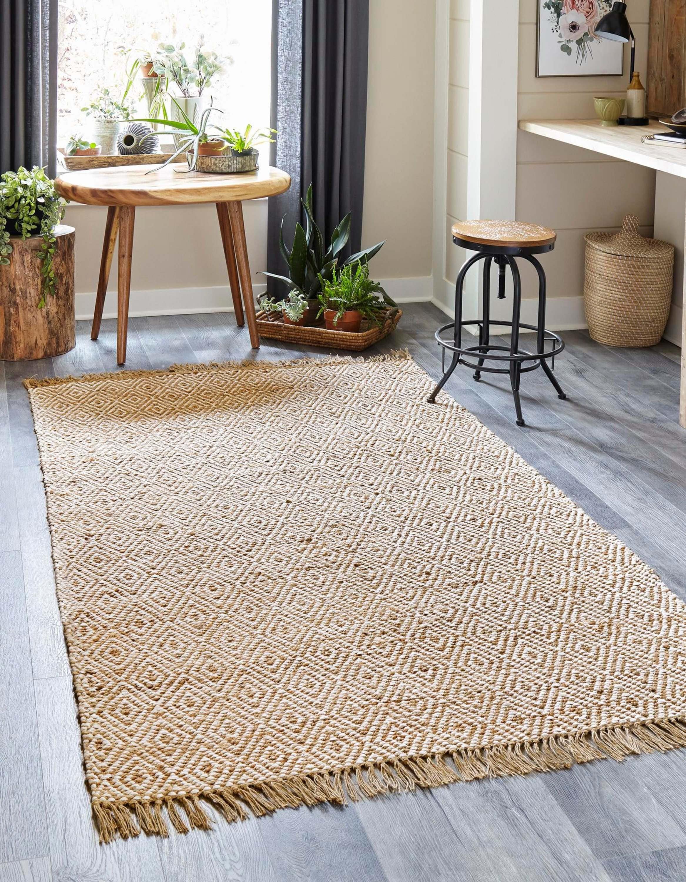 Unique Loom 3138919 Chunky Jute 8 x 10 (ft) Braided Cotton Natural Rectangular Indoor Trellis Area rug