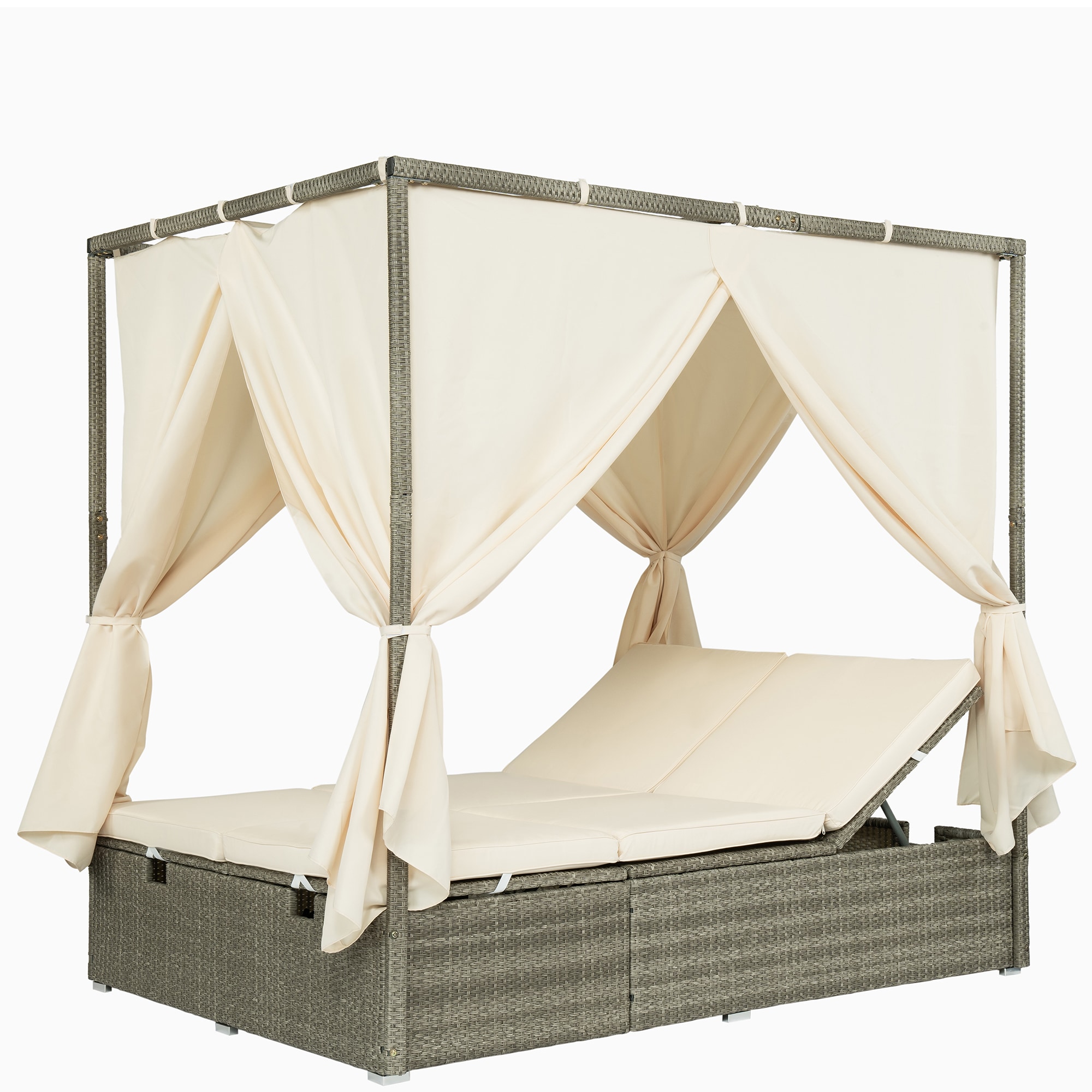 Bybafun YA3300131 Rattan Outdoor Daybed with Beige Cushions and Steel Frame