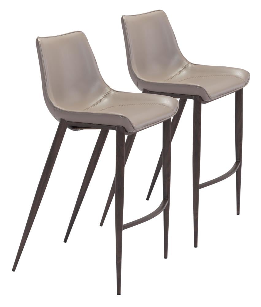 Zuo Modern 101277 Magnus Set of 2 Gray and Walnut 29.9-in H Bar height Saddle Seat Upholstered Metal Bar Stool Back