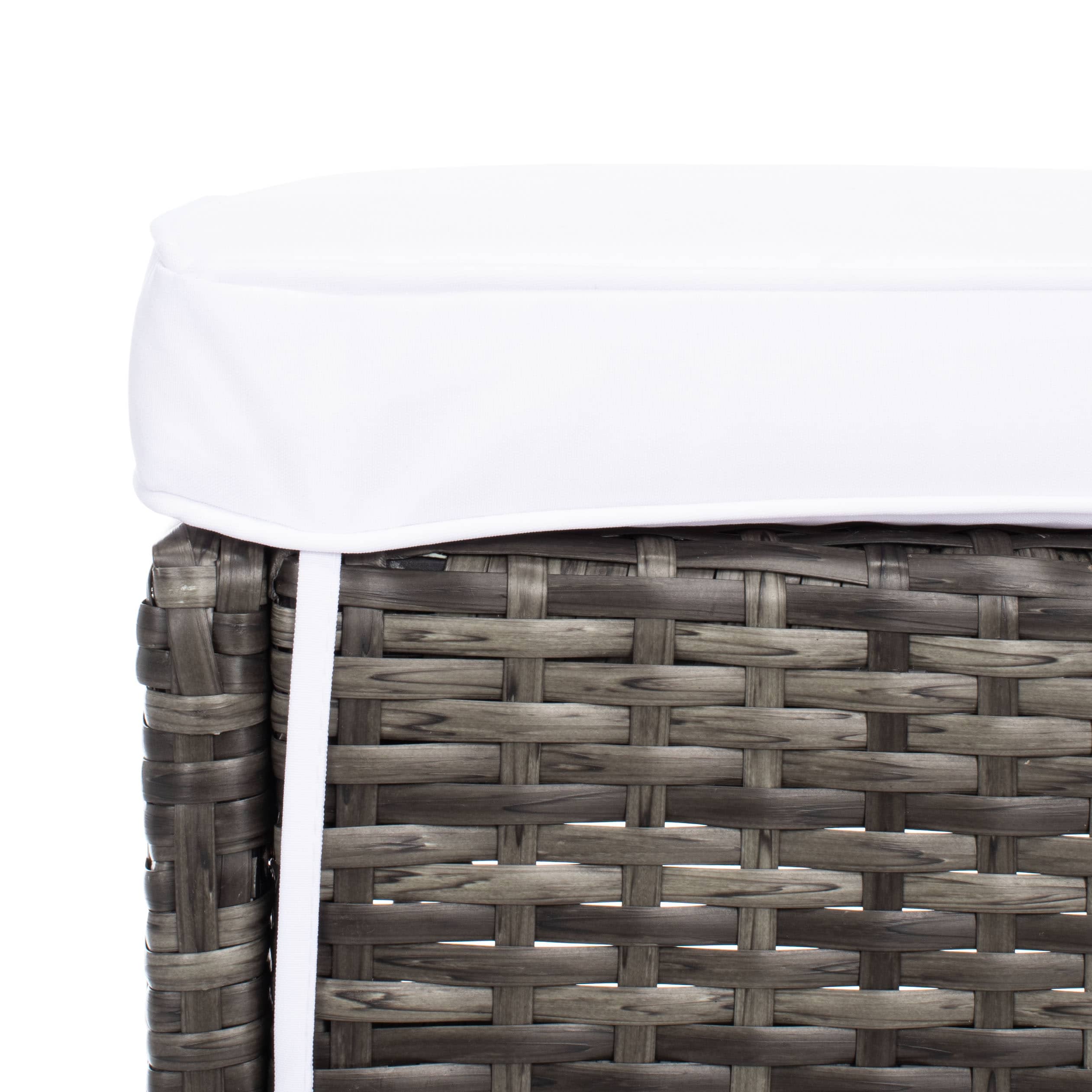 Safavieh PAT7502C Horus 7 -Piece Gray Brown Wicker Patio Dining Set Steel Rectangle Table with 6 White Cushions Stationary Chairs