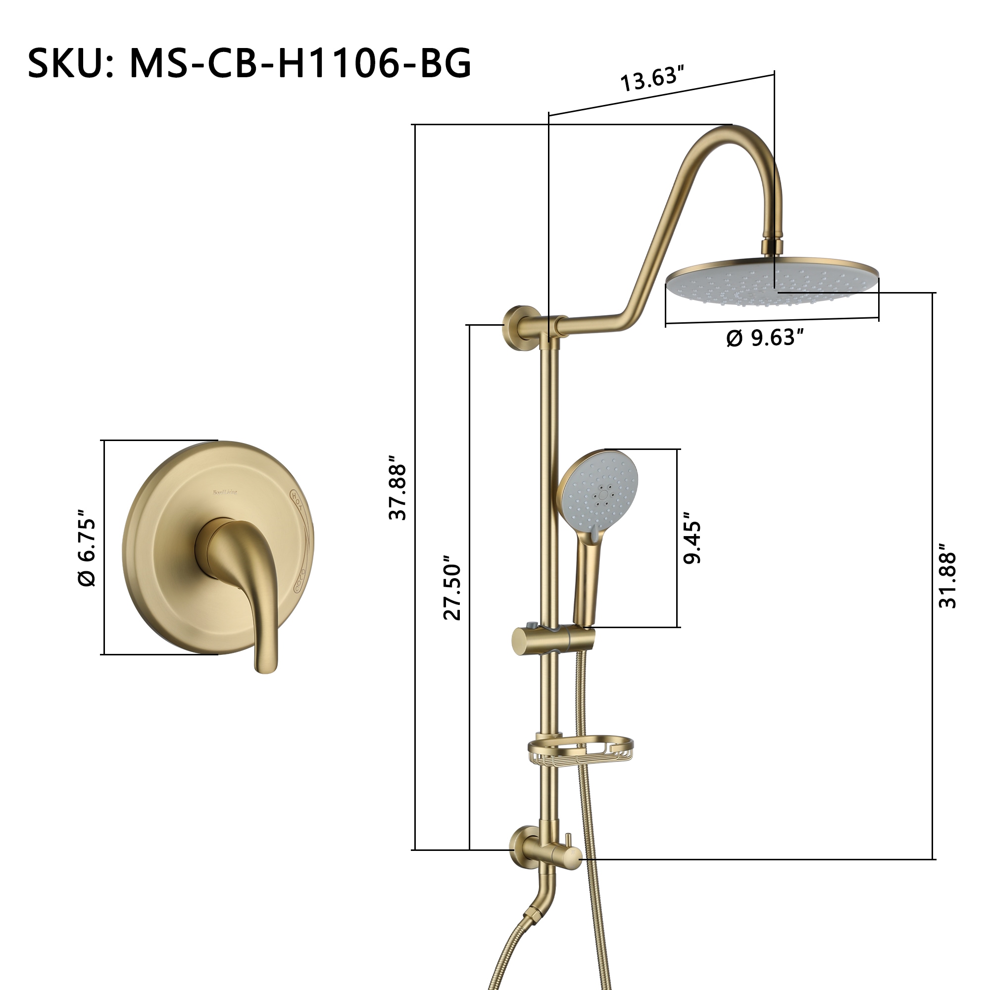 Clihome CL-EB10CBN Showerhead-Bar-Panels - View #10