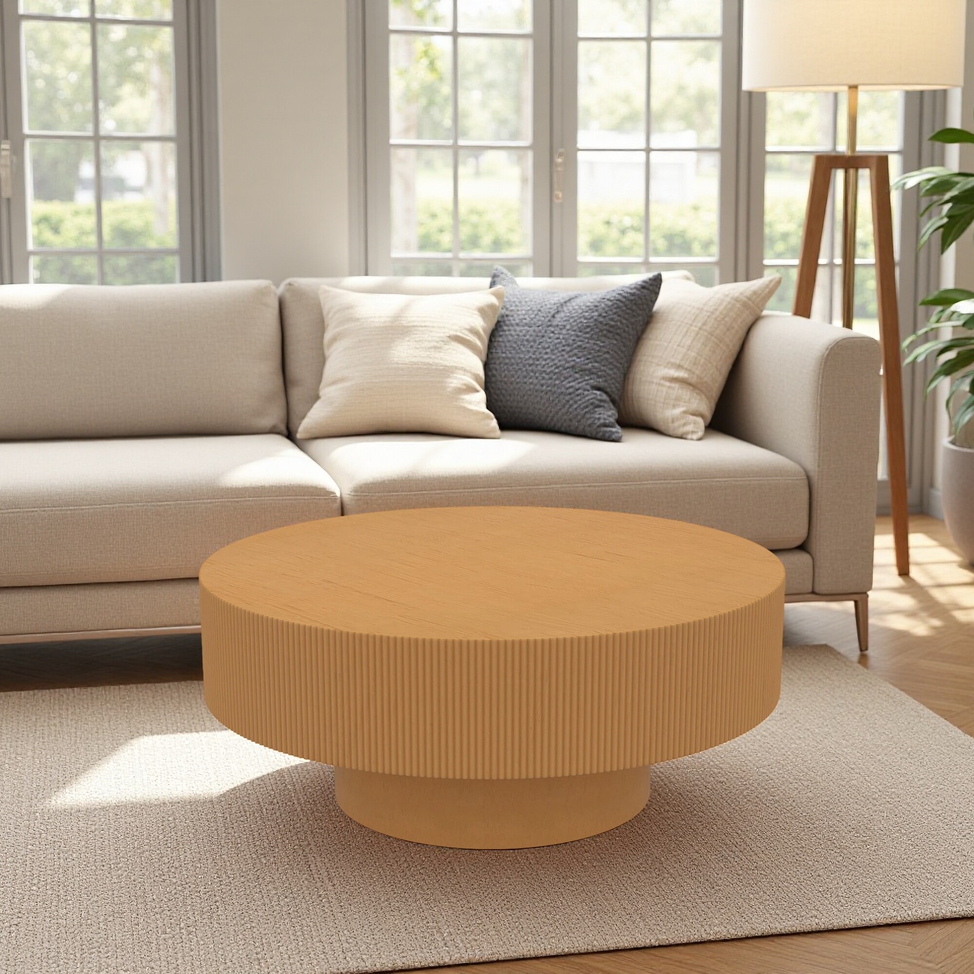 zwyo hosimu 31.5-in W Round Fluted MDF Coffee Table with Pedestal Base