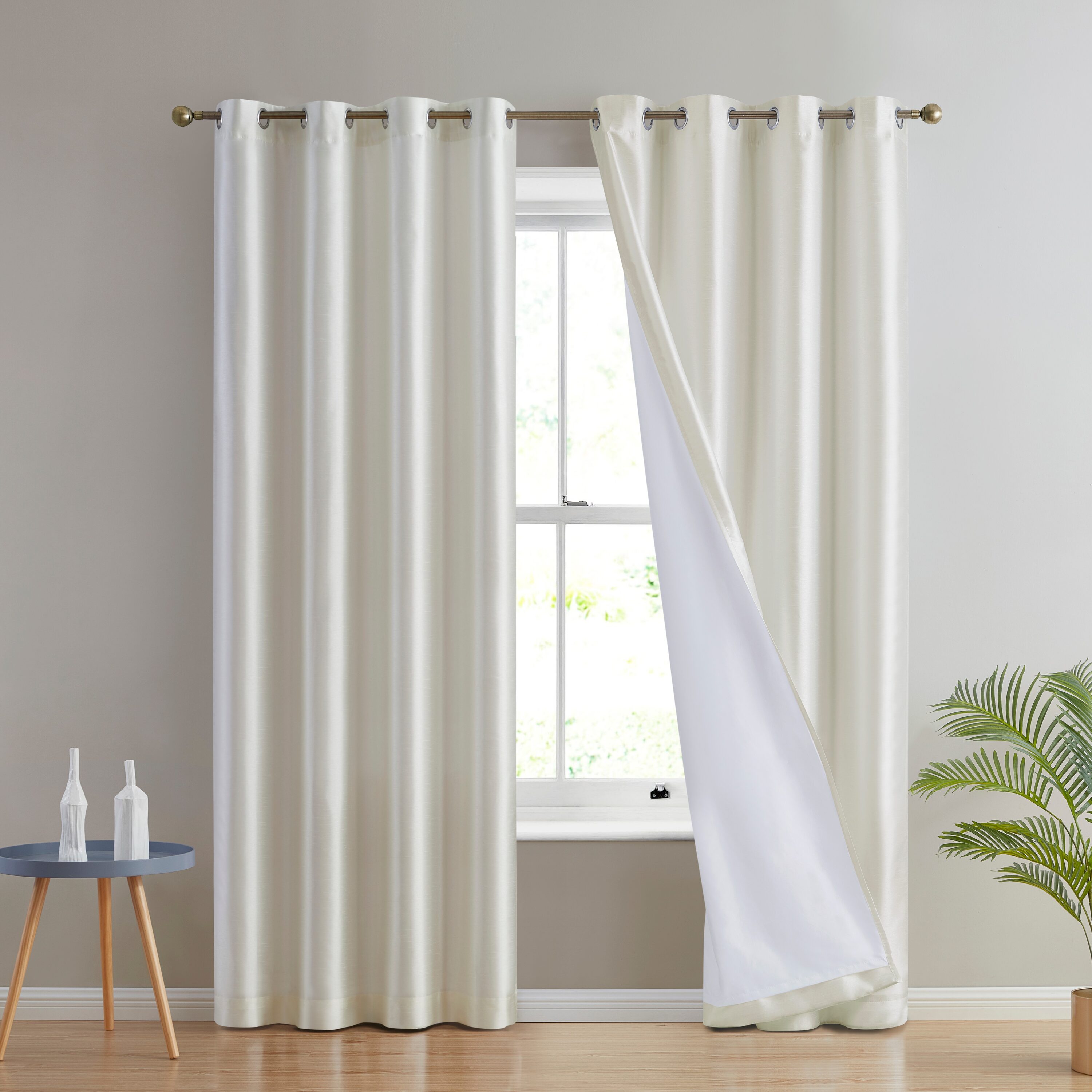 HLC.me JFFRSN-72IVRY 72-Inches Ivory Semi-sheer Interlined Grommet Curtain panel pair
