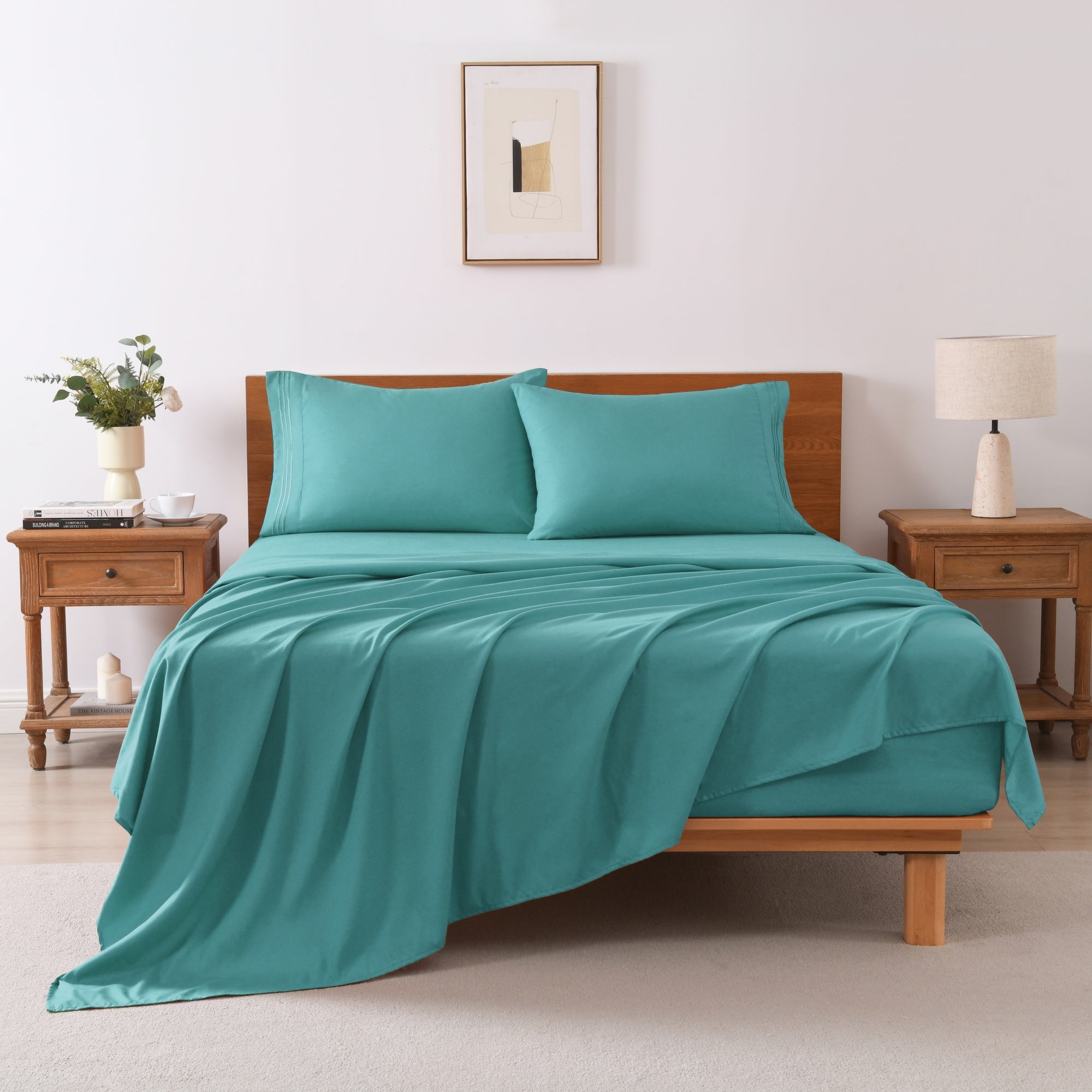 MarCielo S4PCS F TEAL Full Size Soft Polyester Solid 3-Pieces Bed Sheets