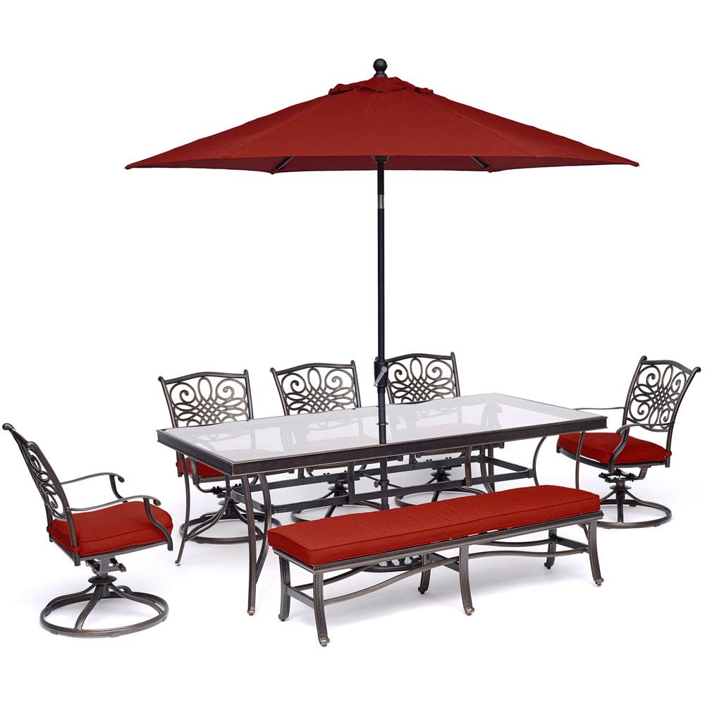 Hanover TRADDN7PCSW5GBN-SU-R Traditions 7-Piece Red Patio Dining Set with Red Cushions