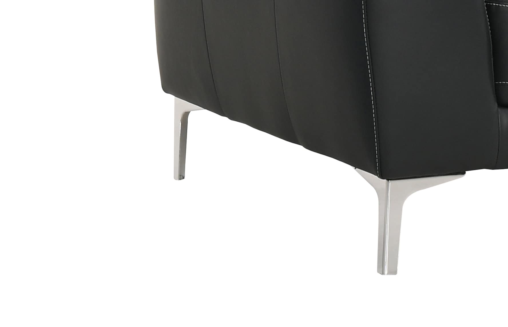 Transitional Carrara Black Leather Loveseat with Metal Legs