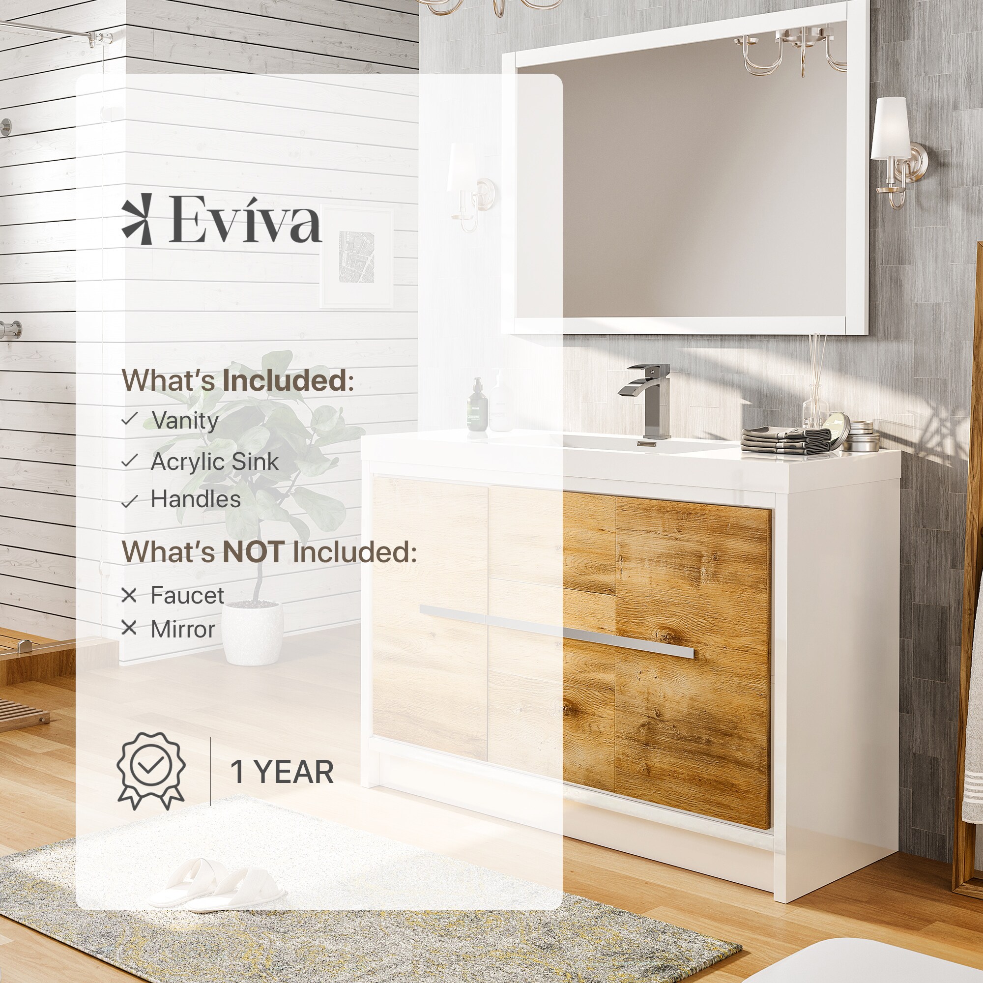 Natural Oak and White Freestanding Single Sink Bathroom Vanity