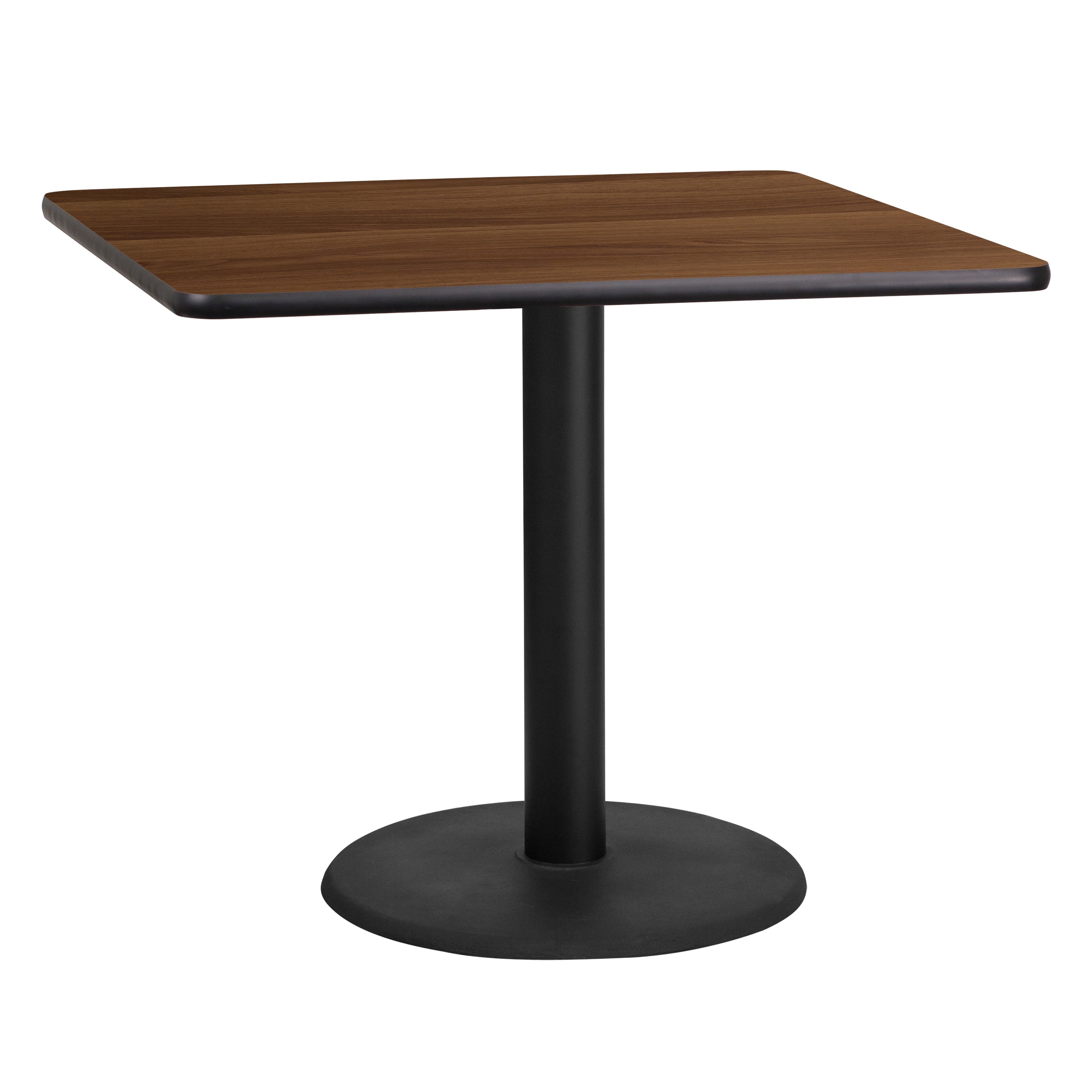 Flash Furniture 889142008057 Walnut Contemporary/Modern Dining Table, Wood veneer with Black Metal Pedestal Base 36-Inches L x 31.13-Inches H