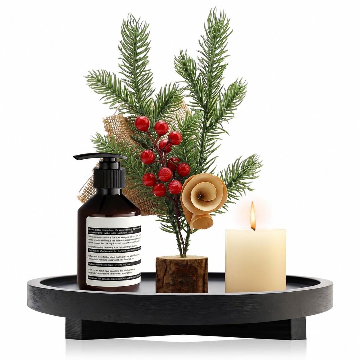Phewnyzo - Black Decorative Wooden Tray 10 Inch Round Rustic Wood Riser for Kitchen Counter Bath...