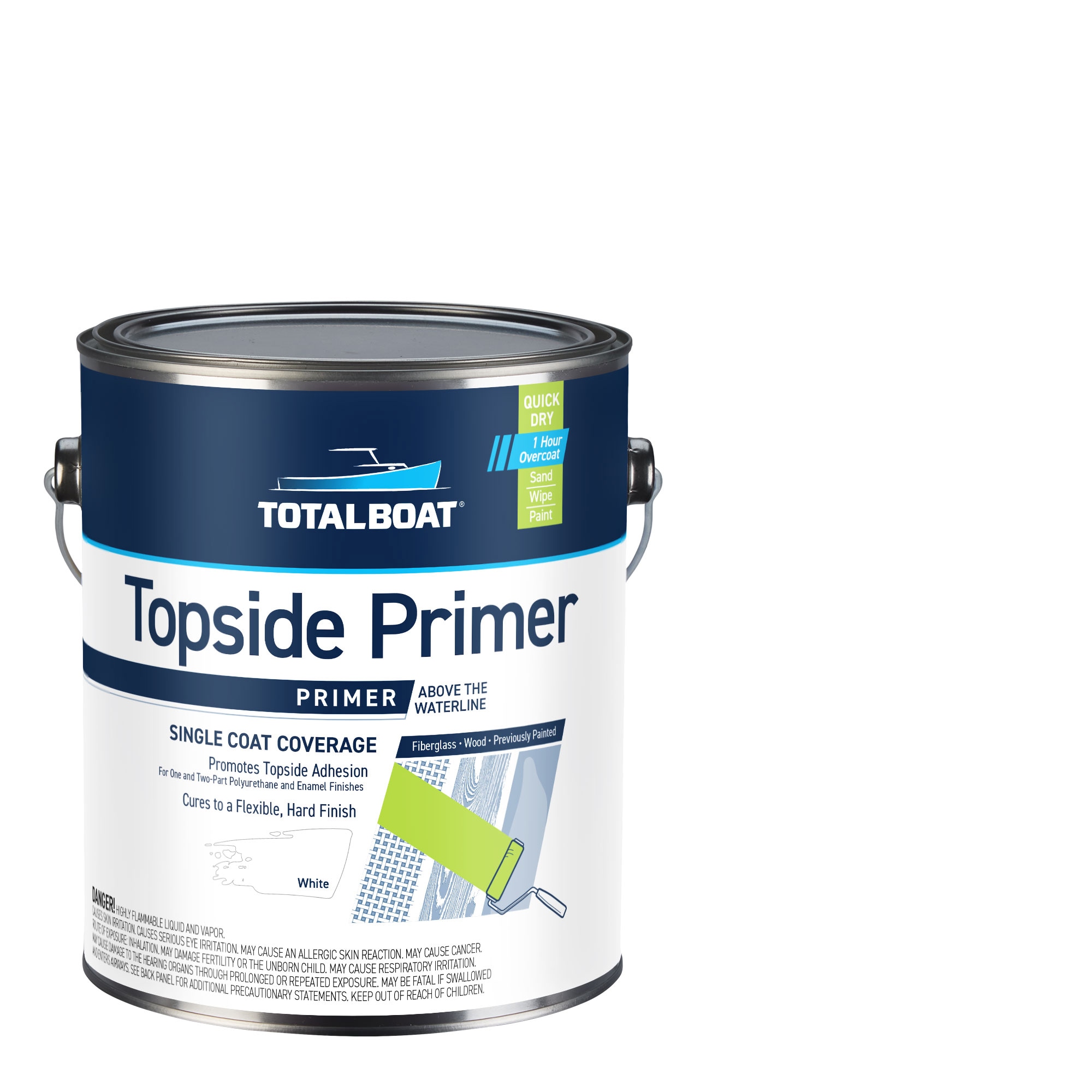 TotalBoat 365404 Topside Primer Wood Fiberglass Primer Flat White Oil-based Marine paint and primer ( 1-gallon )