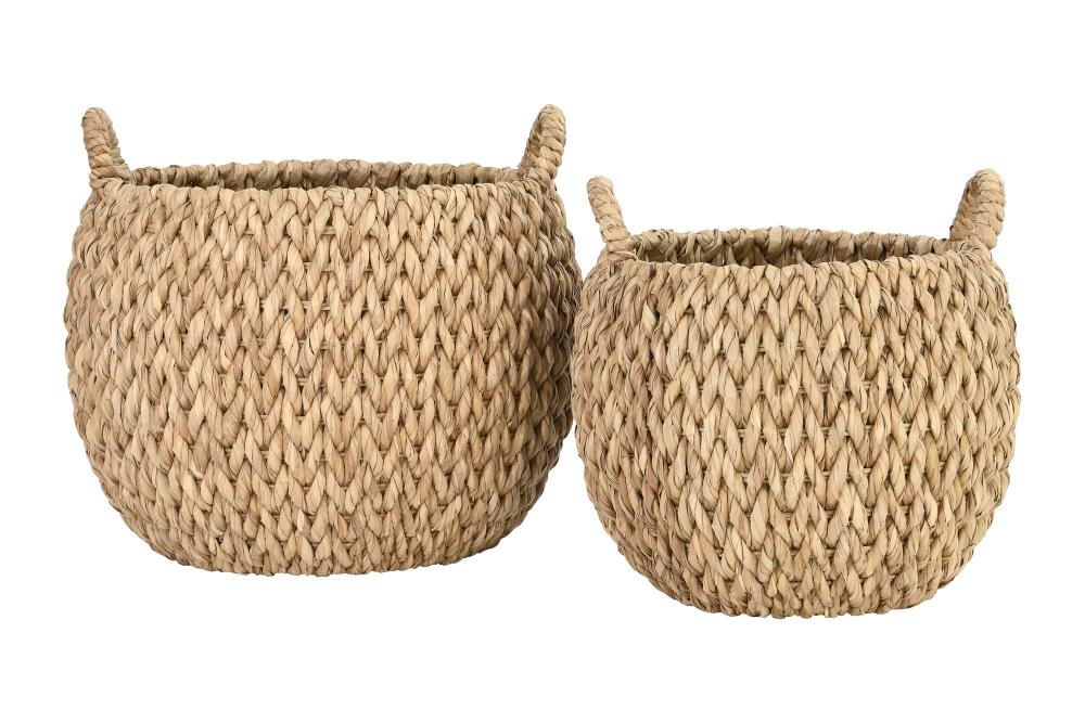 Small Wicker Baskets, Handwoven Baskets for Storage, Seagrass Rattan Baskets with Wooden Handles, 2-Pack, Natural