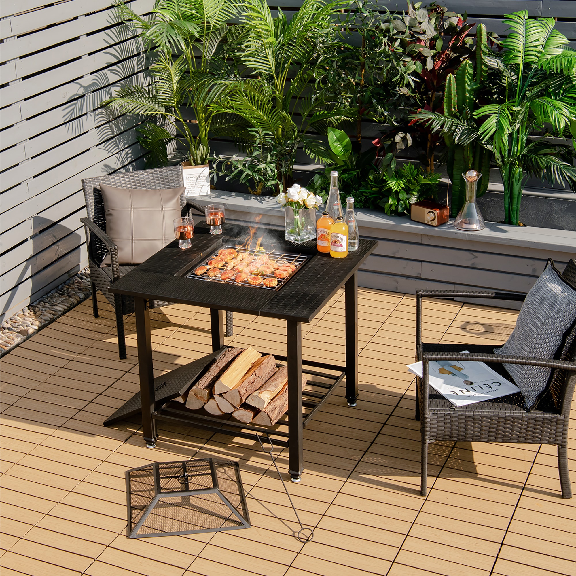 Costway 31-in W Black Steel Square Tabletop Natural Gas Fire Pit Table ...