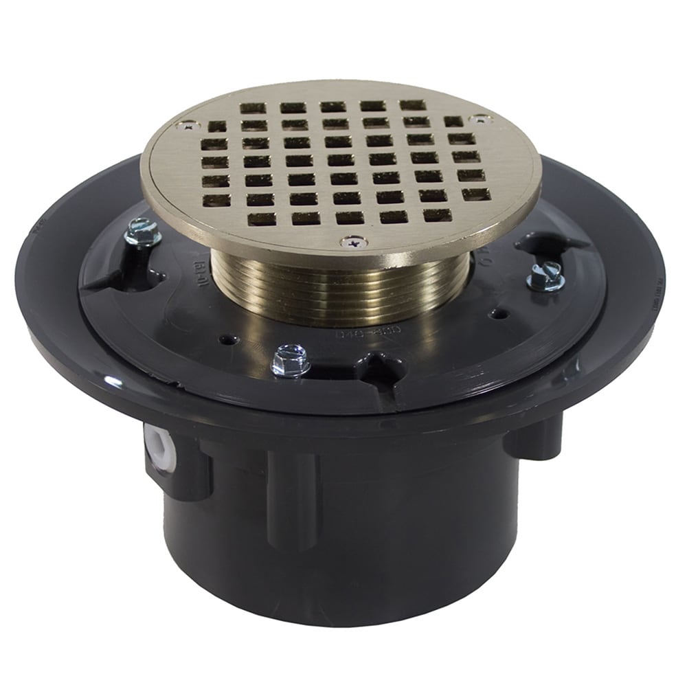 Jones Stephens D49221 Heavy Duty PVC Metal Spud  4-in Nickel Bronze Round Square holes Brass Floor drain