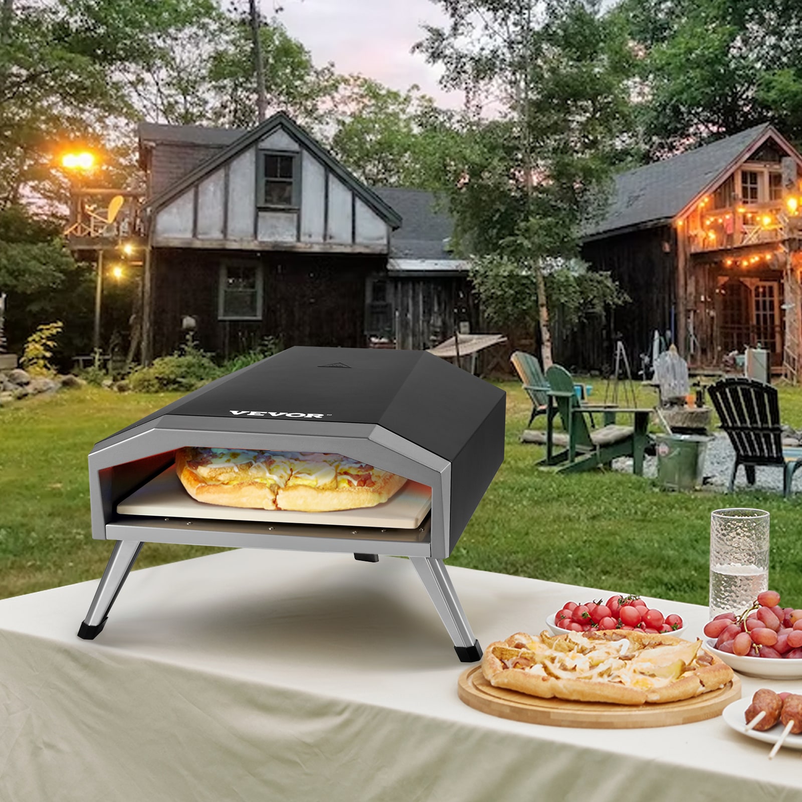 VEVOR 13-Inch Black and Silver Outdoor Gas Pizza Oven