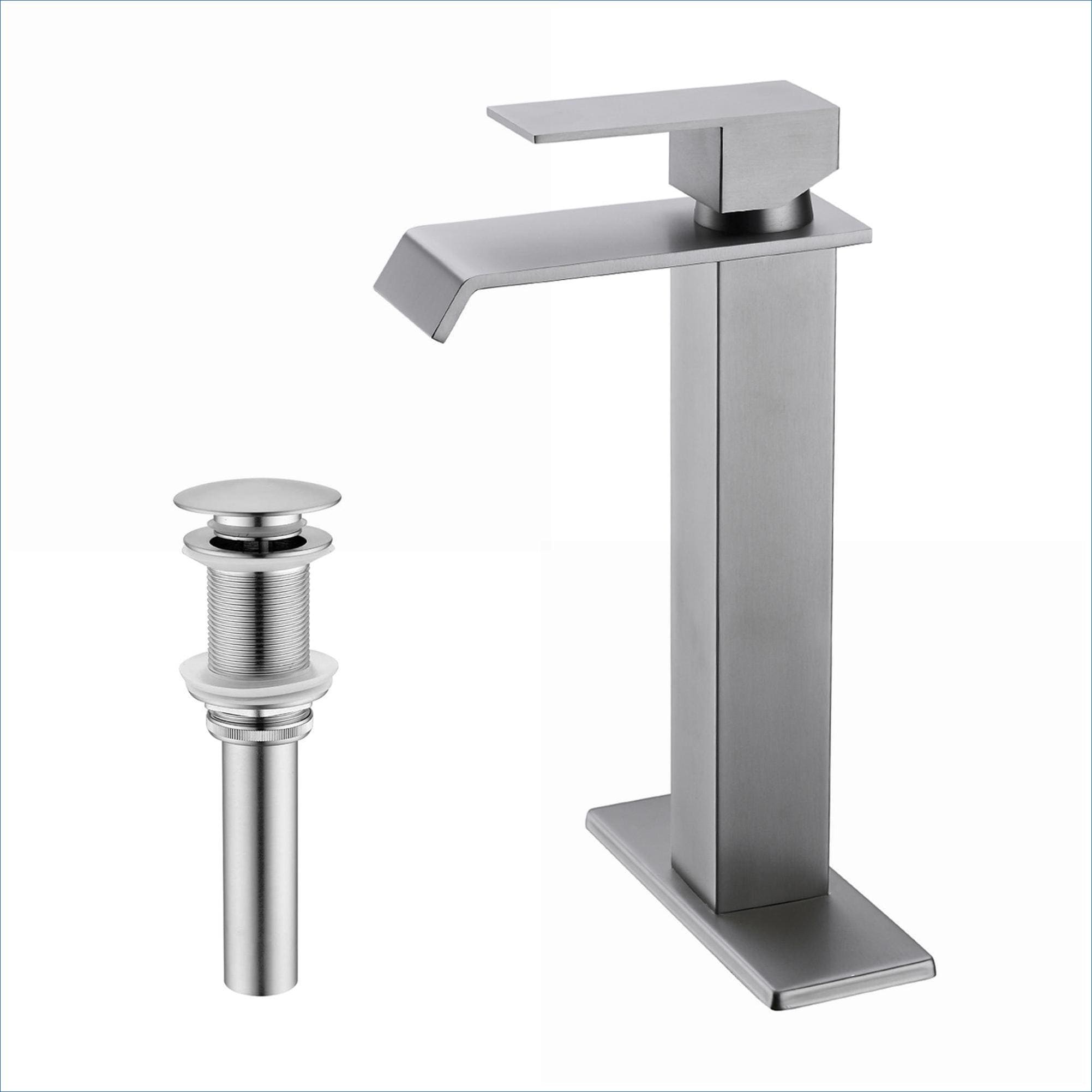 Watnature -  Compact Bathroom Sink Faucet Stainless Steel Waterfall Spout with Pop-Up Drain for N...