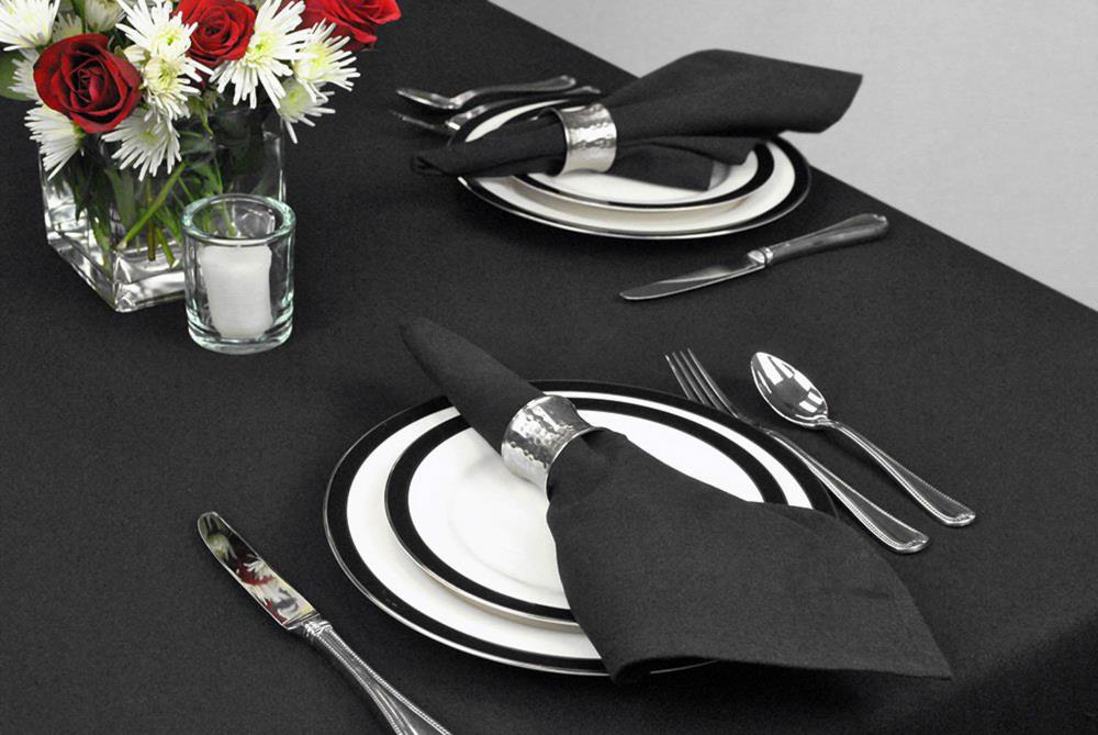 TableLinensforLess 17x17 Polyester Cloth Napkins, Set of 6 (Black) |  Easy-Care, No-Iron Finish, Superior Color Retention, Machine Washable
