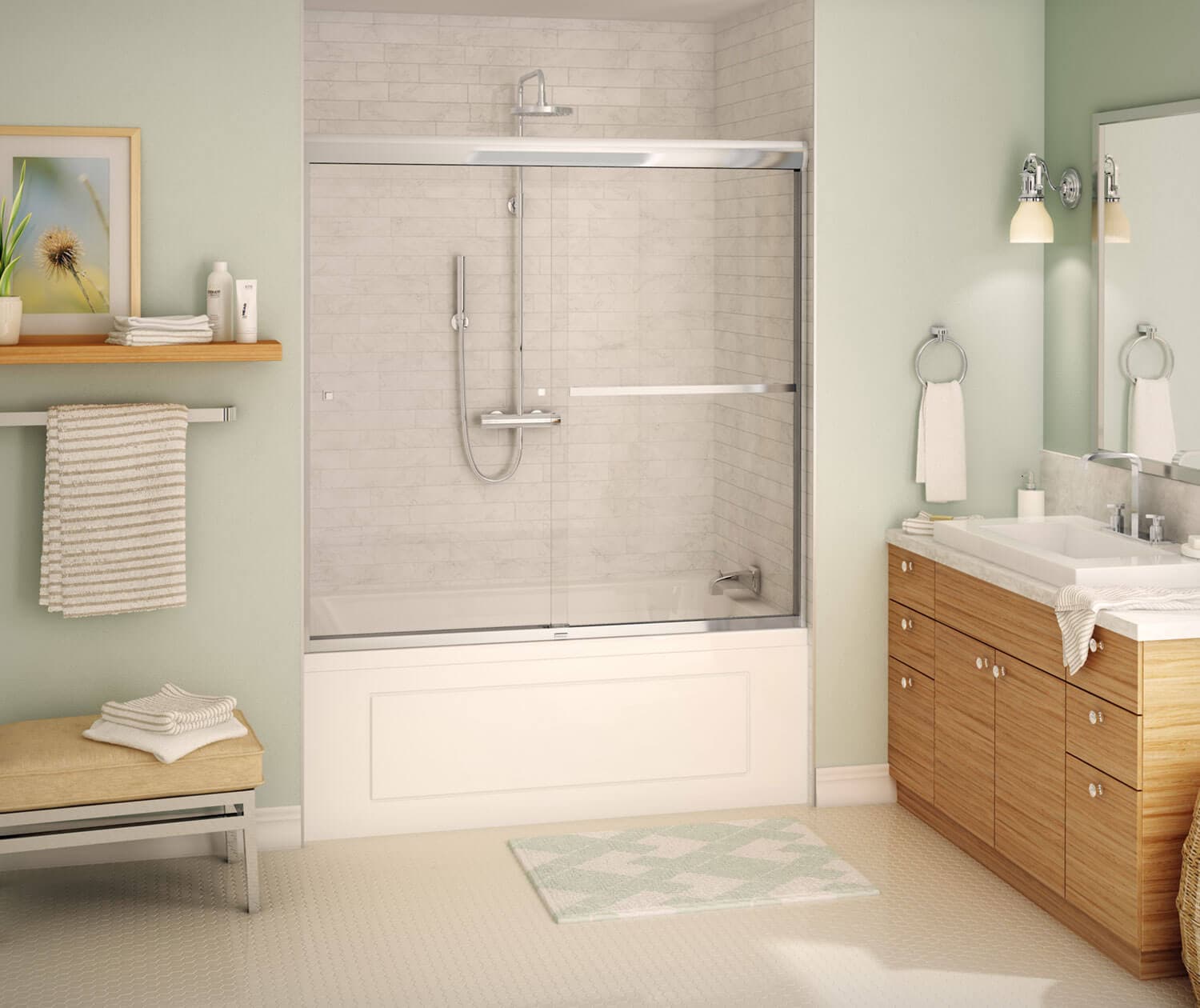 MAAX 135673-900-084-000 Aura Chrome 55-in to 59-in W x 57-in H Semi-Frameless Bypass Sliding Soft Close Bathtub Door