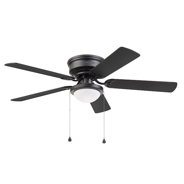 Harbor Breeze Armitage 52 In Matte Black Led Indoor Flush Mount Ceiling Fan With Light 5 Blade The Fans Department At Com - Hampton Bay Ceiling Fan Led Light Bulbs