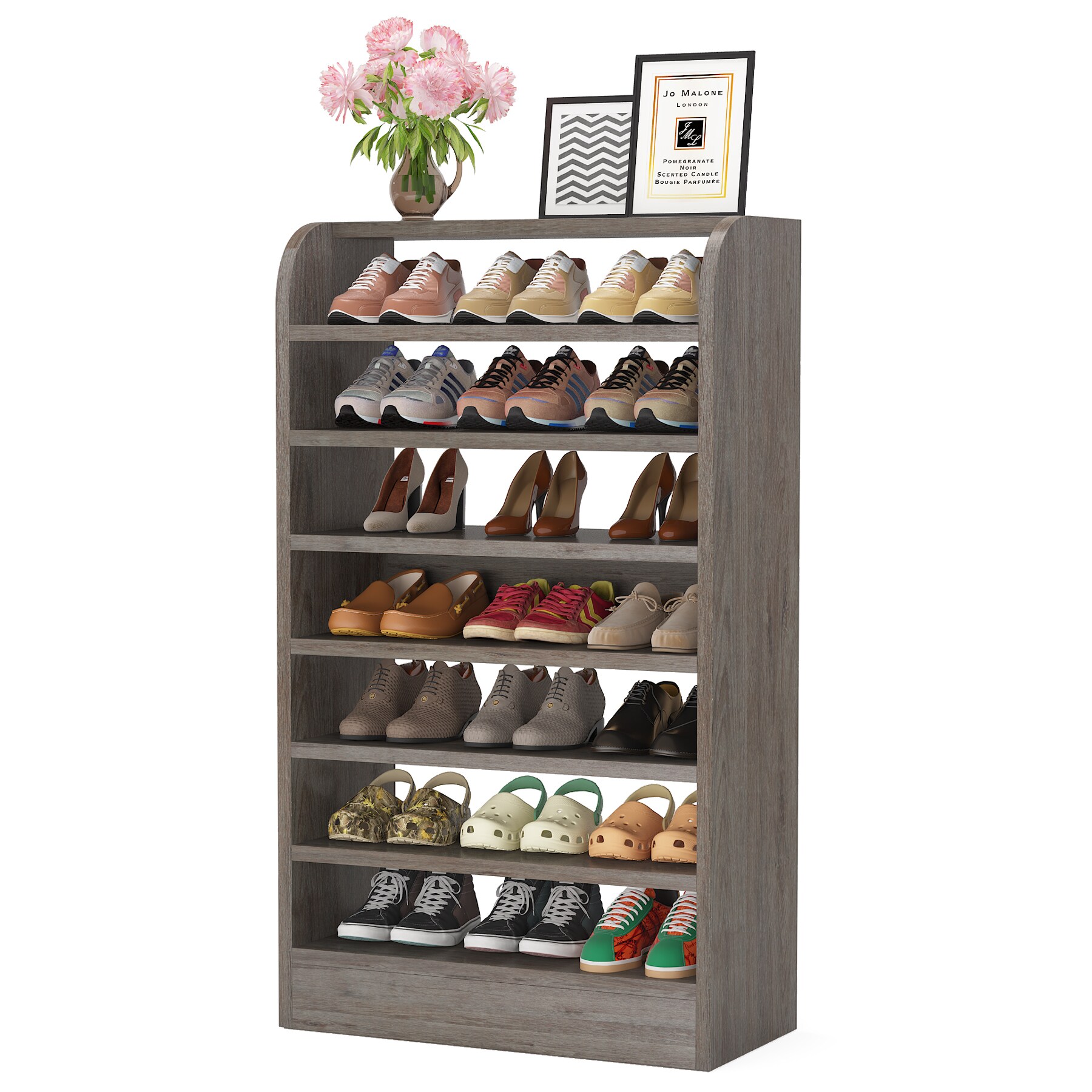 Tribesigns 47.24-in H 8 Tier 20 Pair Gray + Black Mdf Shoe Cabinet in the Shoe  Storage department at