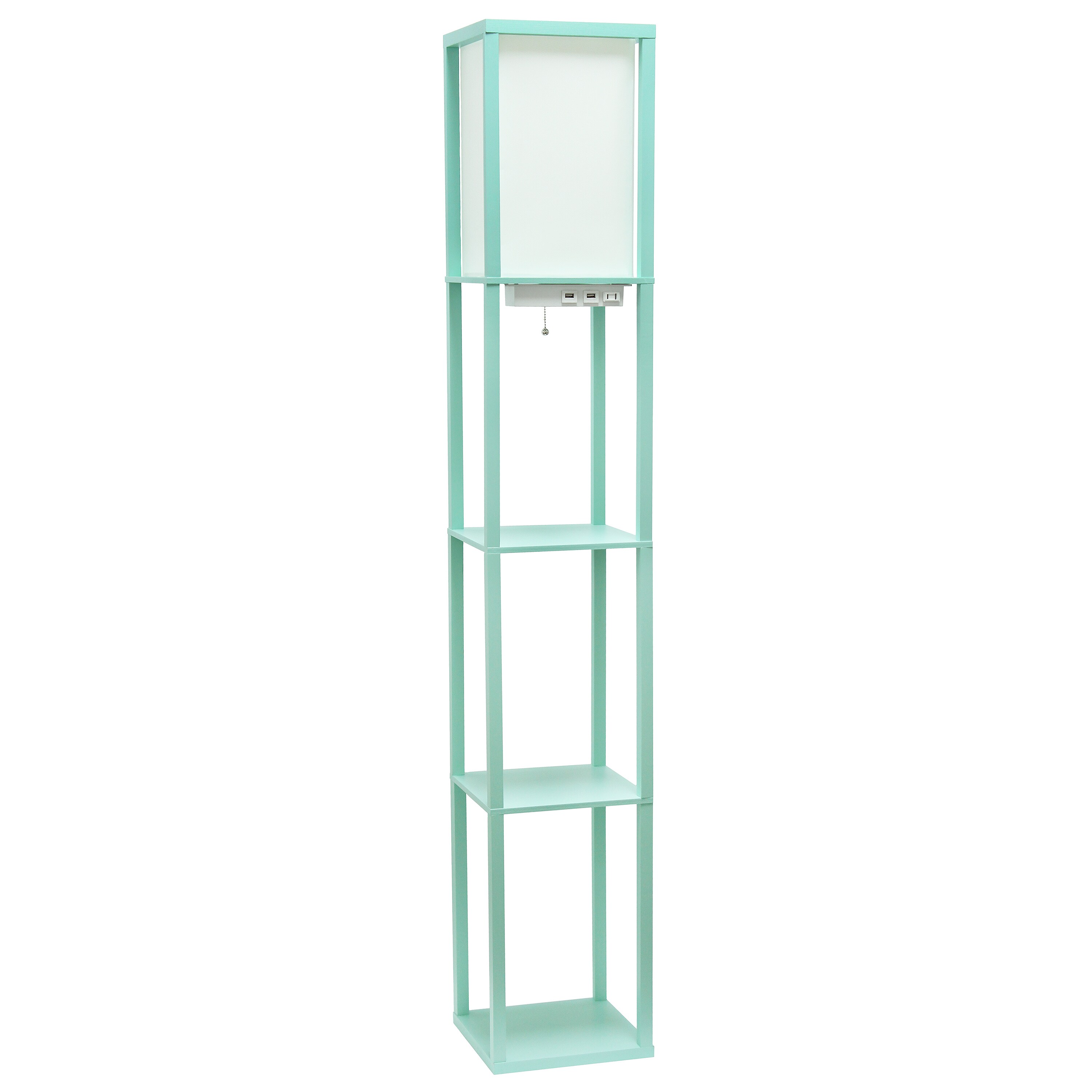 Simple Designs LF5000-AQU 62.5-in Aqua Shelf Floor Lamp with Linen Shade