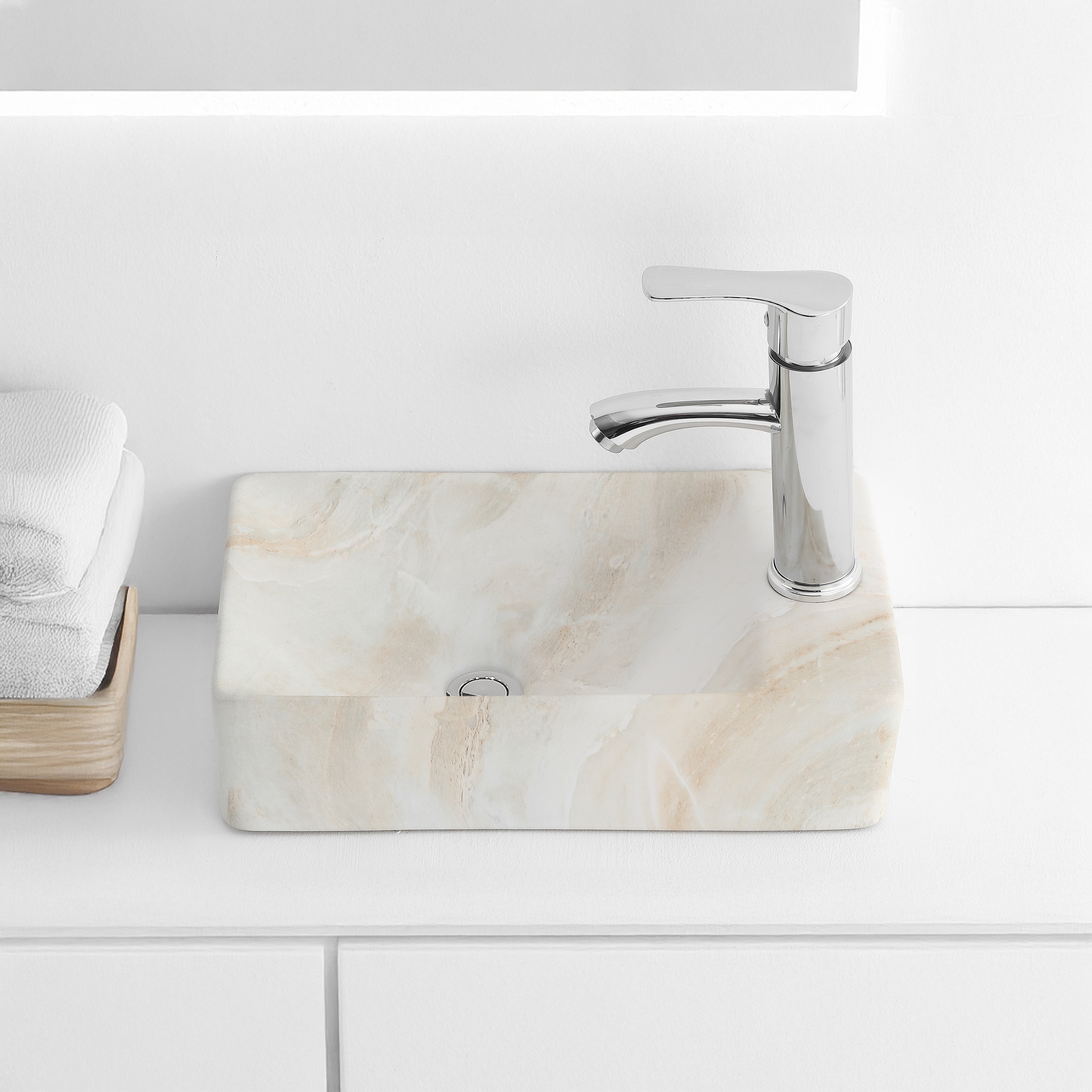 JONATHAN  Y SNK1004D-R Felix Ceramic Mini Sink Porcelain Wall-mount Rectangular Modern Beige Marble Effect Bathroom Sink ( 15-in x 8.5-in )