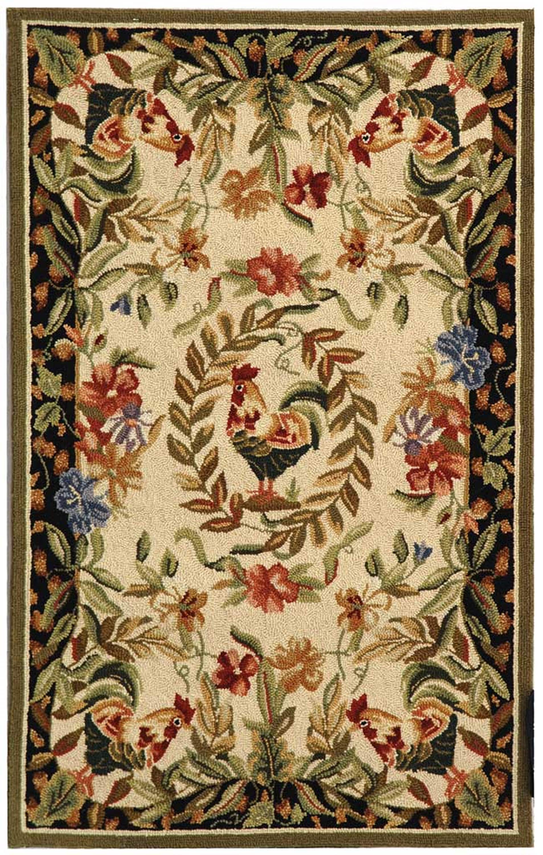 Chelsea Cream and Black Floral Wool Hand-Hooked Area Rug