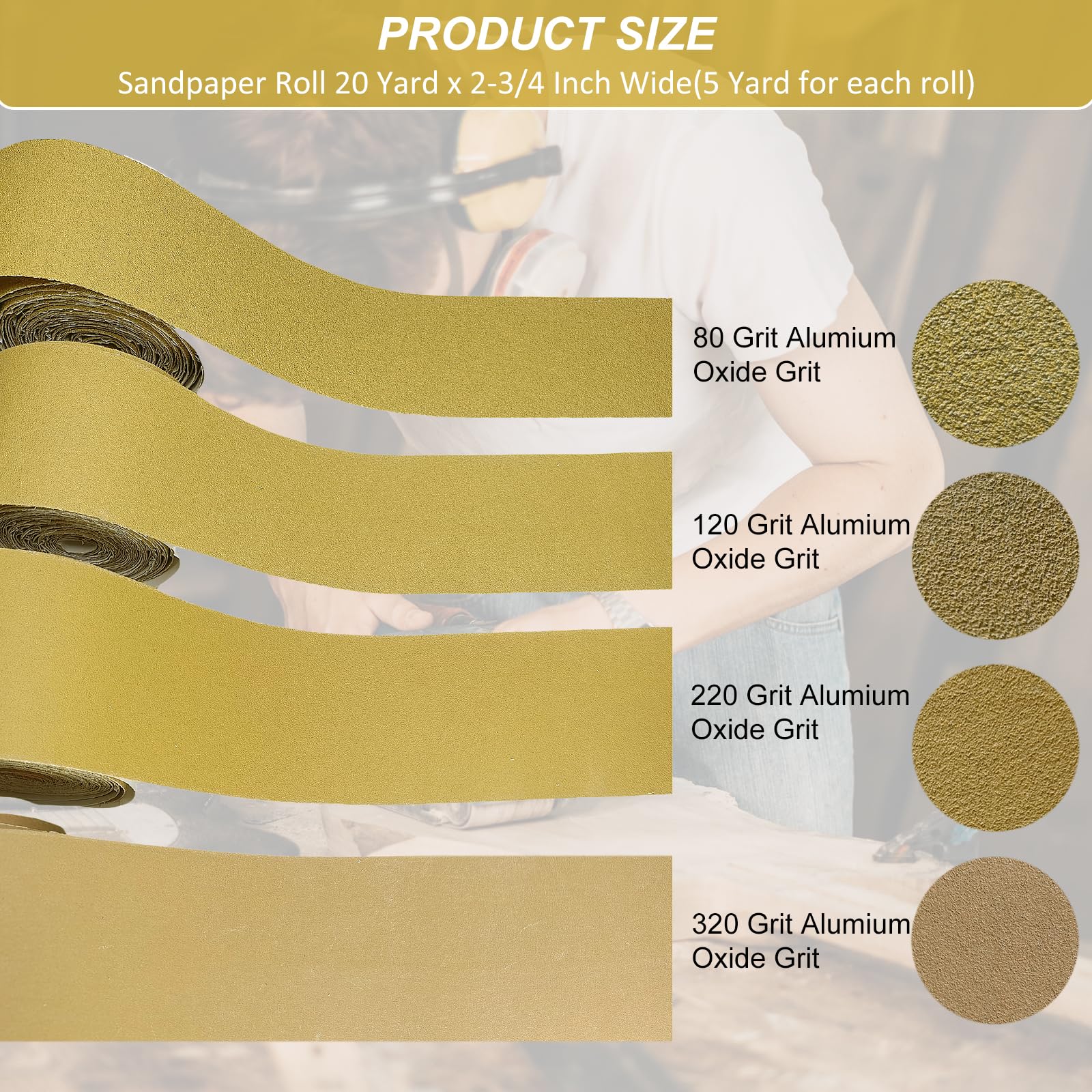 Anqtovp 20 Yards Sandpaper Roll Kit 80 120 220 320 Grit PSA Longboard ...