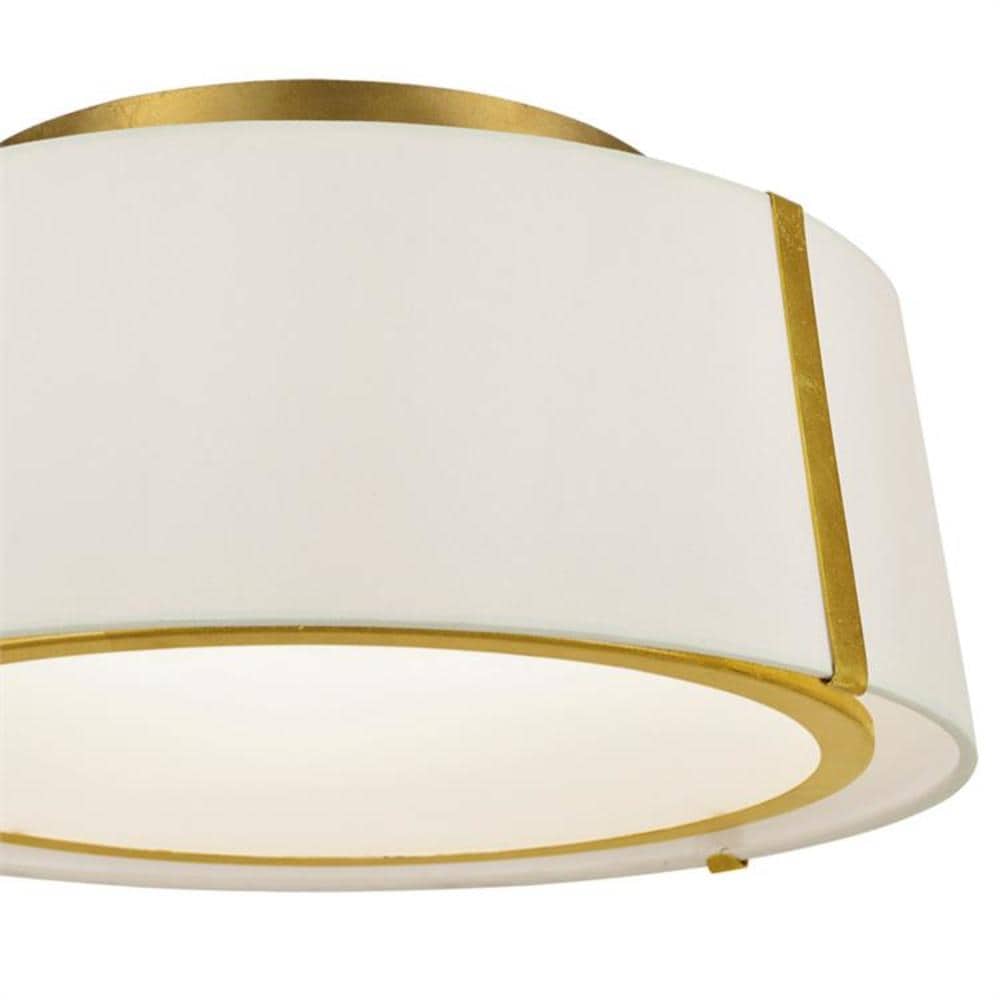 Antique Gold and White Silk Drum Ceiling Light