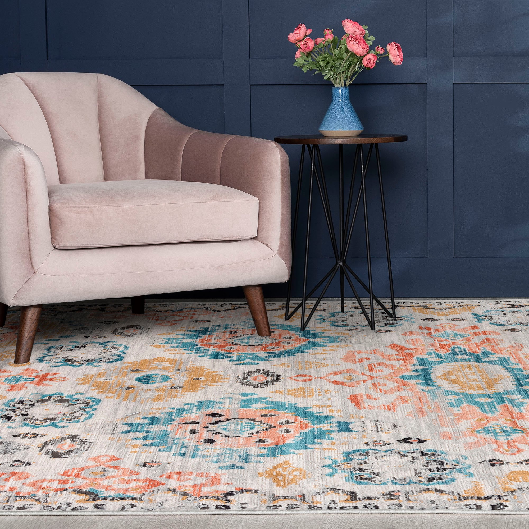 Anabel Blue 5' x 8' Synthetic Rectangular Easy-Care Area Rug