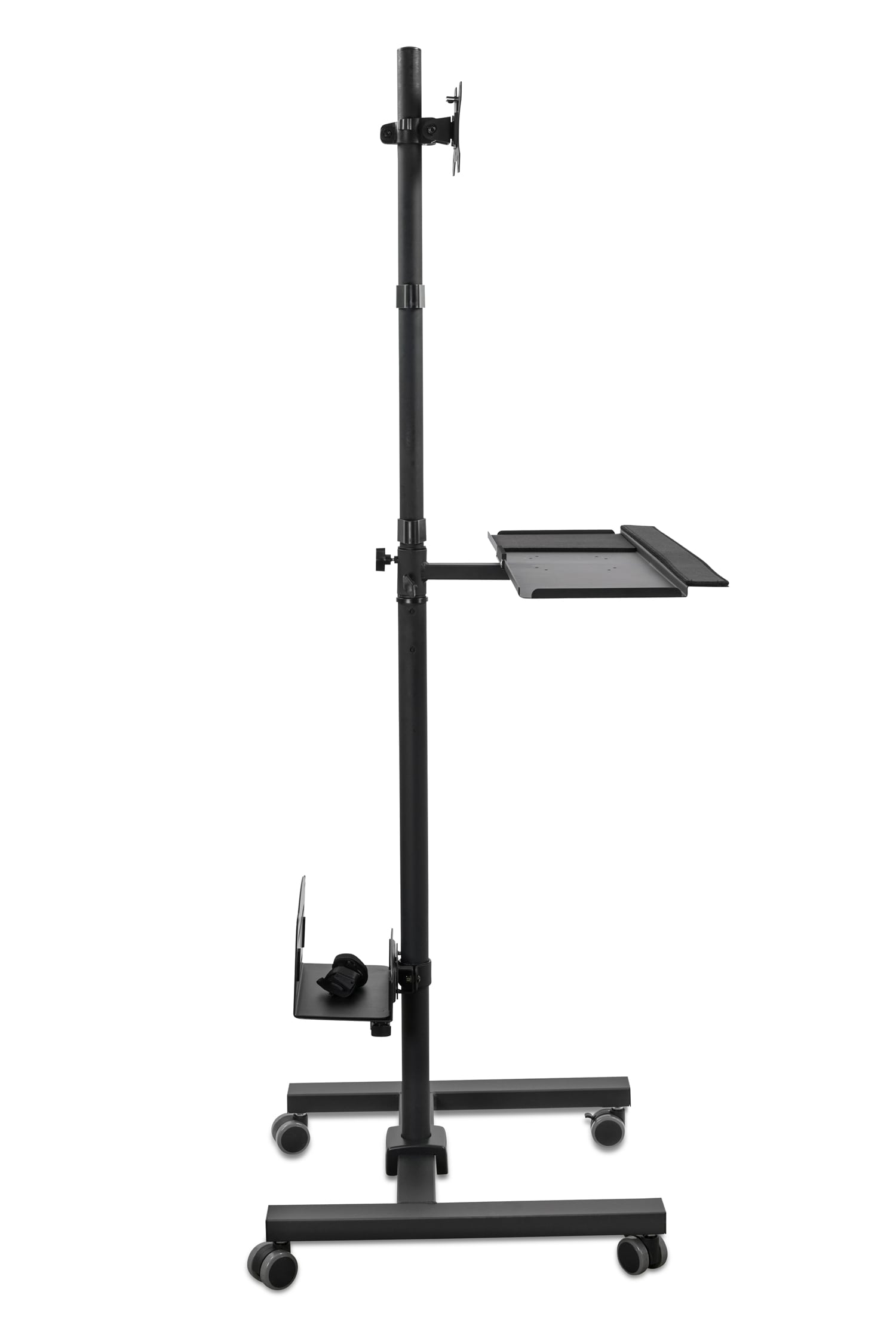 Black Height Adjustable Mobile Computer Cart with Monitor Mount and CPU Holder