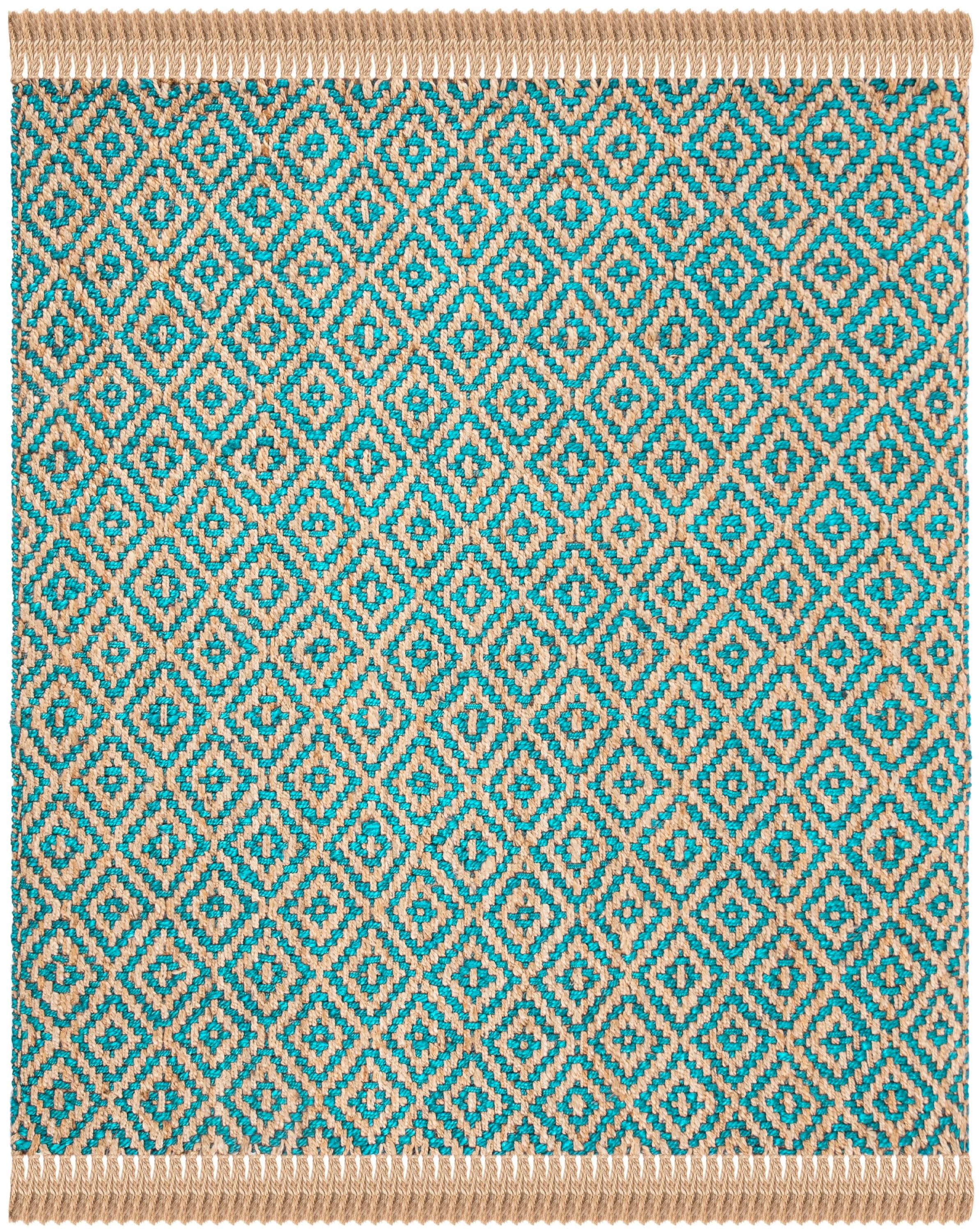 Safavieh NF266C-8 Natural Fiber Davie 8 x 10 (ft) Jute Turquoise/Natural Rectangular Indoor Geometric Coastal Area rug