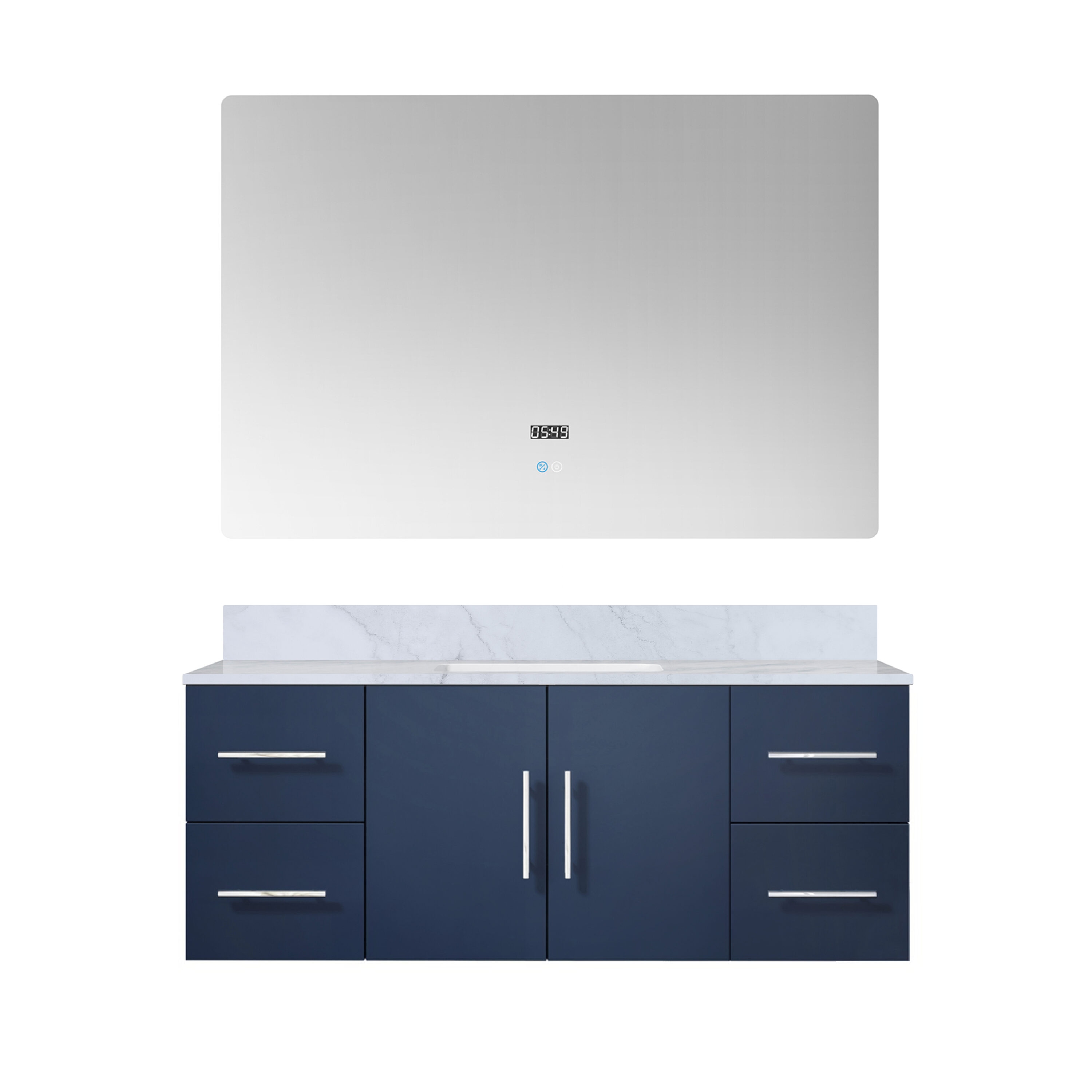 Lexora LG192248DEDSLM48 Geneva 48-in Navy Blue Undermount Single sink Bathroom Vanity with White Carrara Marble Marble Top (Mirror Included)