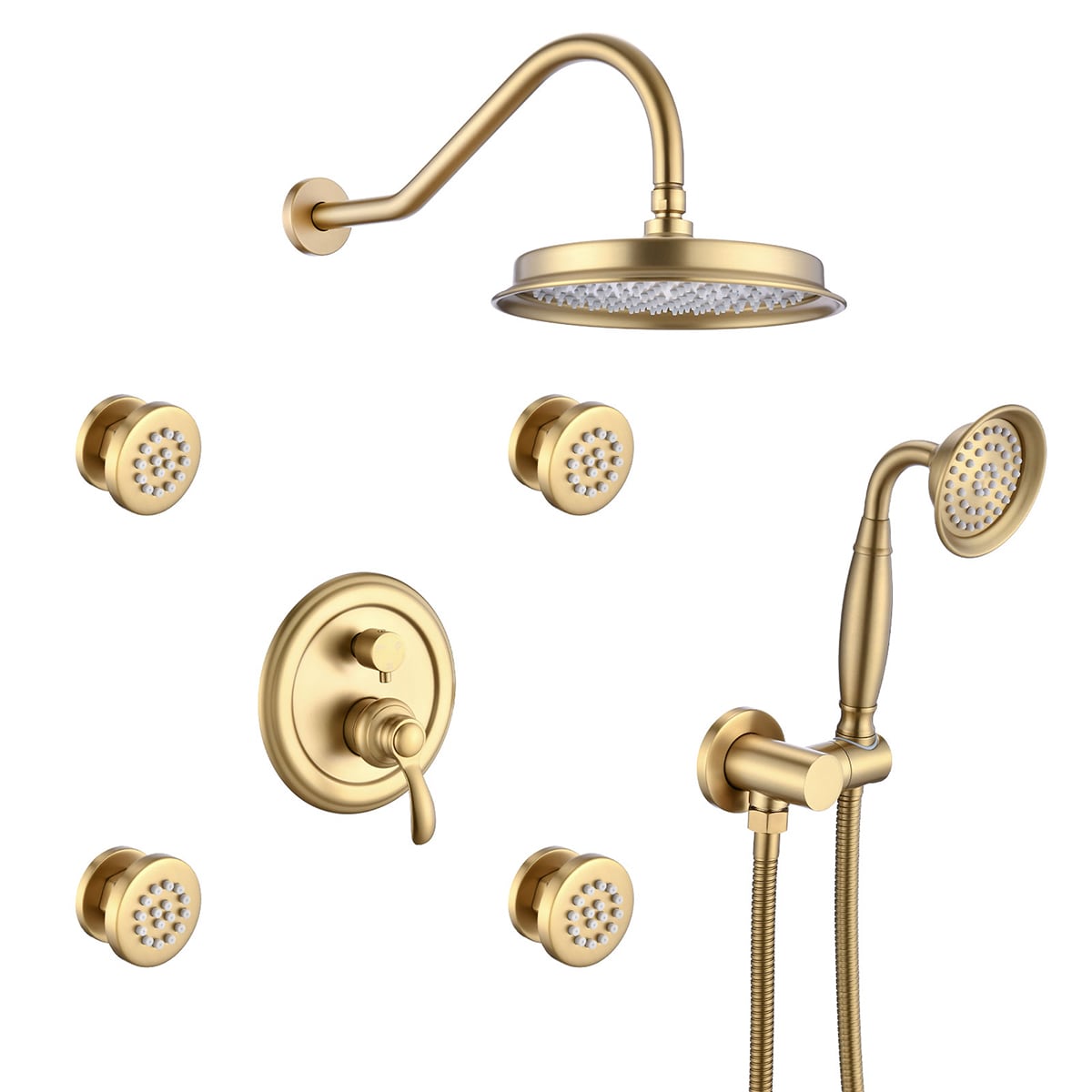 Mondawe MD-KL33589 Brushed Gold 9-in Built-In Shower Faucet System with 3-way Diverter ( Pressure-balanced Valve Included )