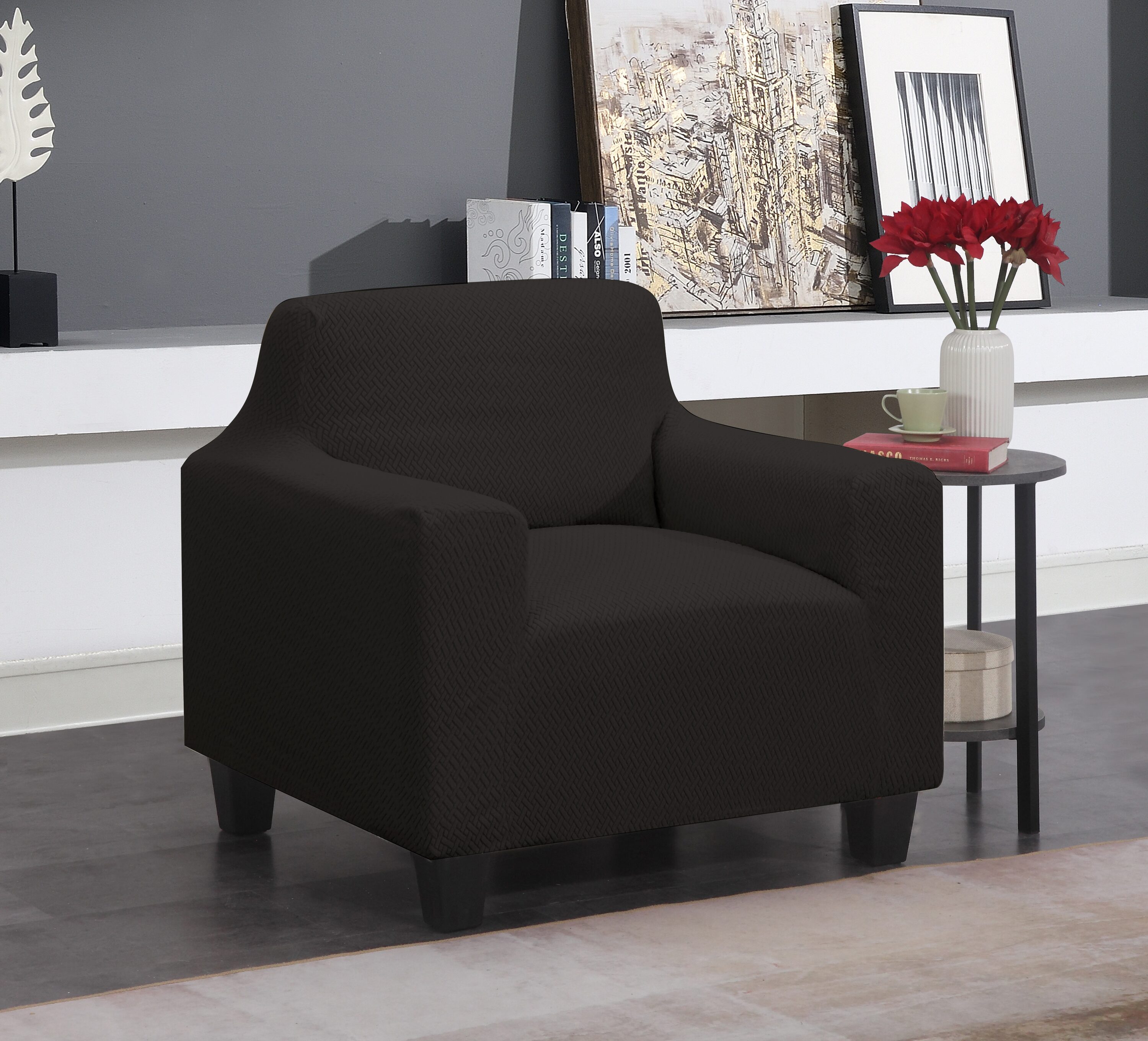 J&V TEXTILES Black Microsuede Chair Slipcover 82-in W x 40-in H x 76-in D #STRETCH-CHAIR BLACK