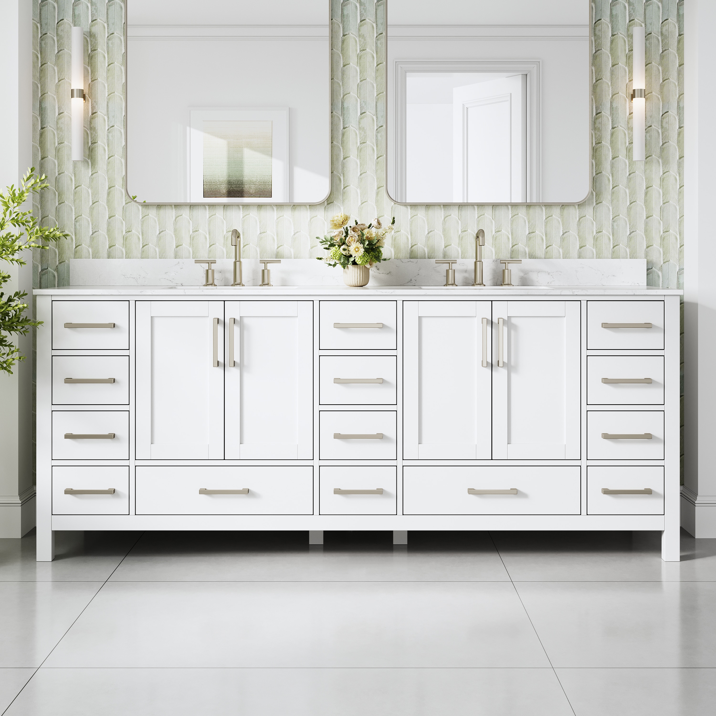 ANGELES HOME  84-in White Double Sinks Bathroom Vanity with Carrara Cultured Marble Top (Fully Assembled)