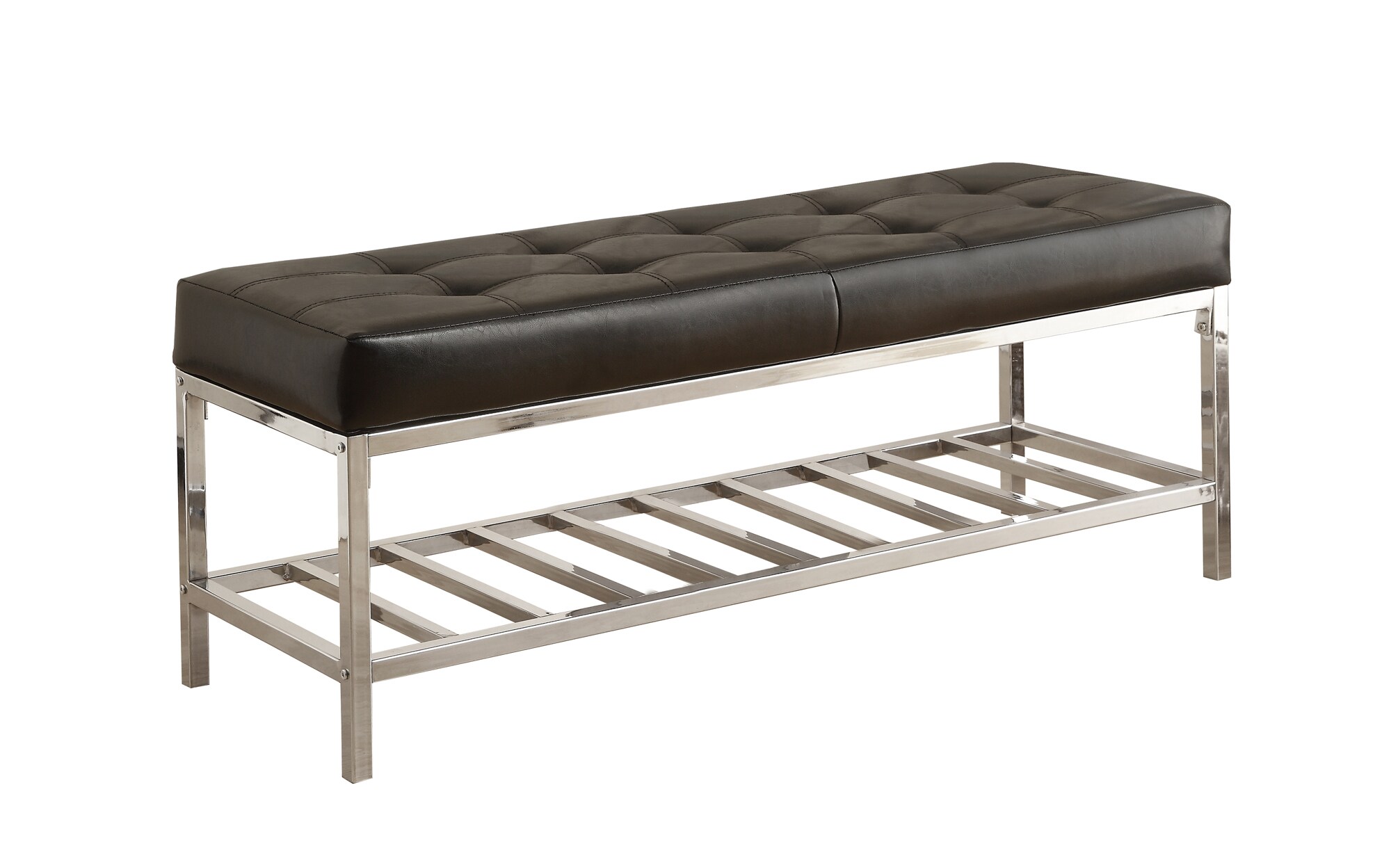 Monarch Specialties department Weight Leather Style, the lbs. Tufted in Chrome Capacity Black Dining - Contemporary Benches 400 Dining Seat, Metal Base Modern at with Faux Bench