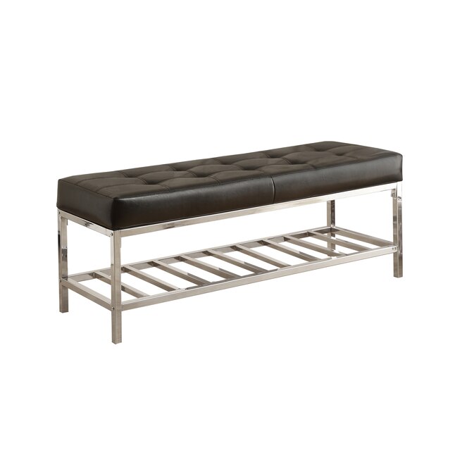 Monarch Specialties Modern Black Faux Leather Dining Bench with Chrome  Metal Base - Contemporary Style, Tufted Seat, 400 lbs. Weight Capacity in  the Dining Benches department at