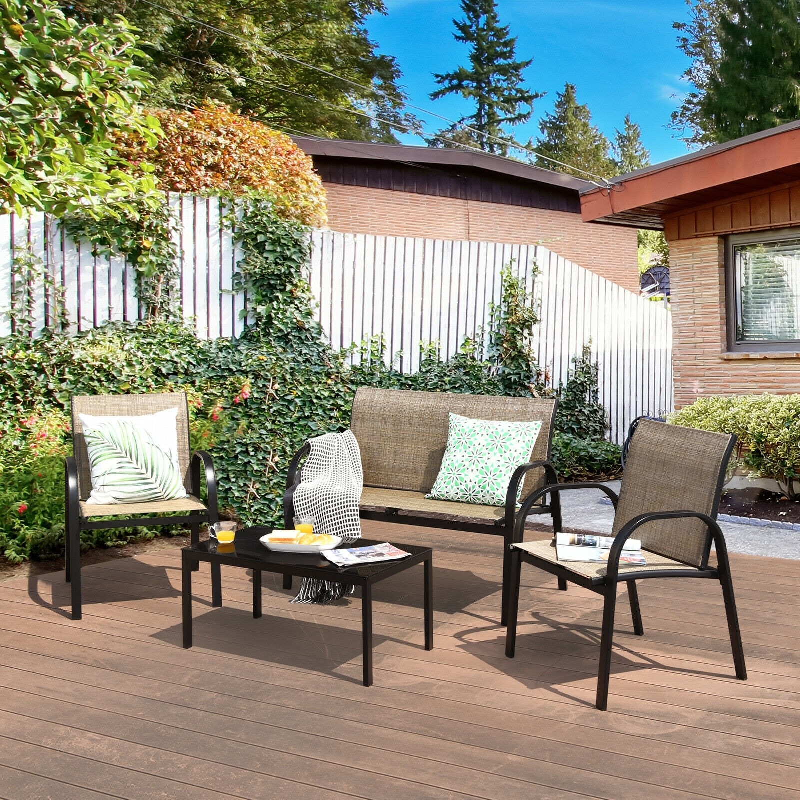 Forclover HBV-00BLK Patio Conversation Sets 4 -Piece Patio Conversation Set with Brown