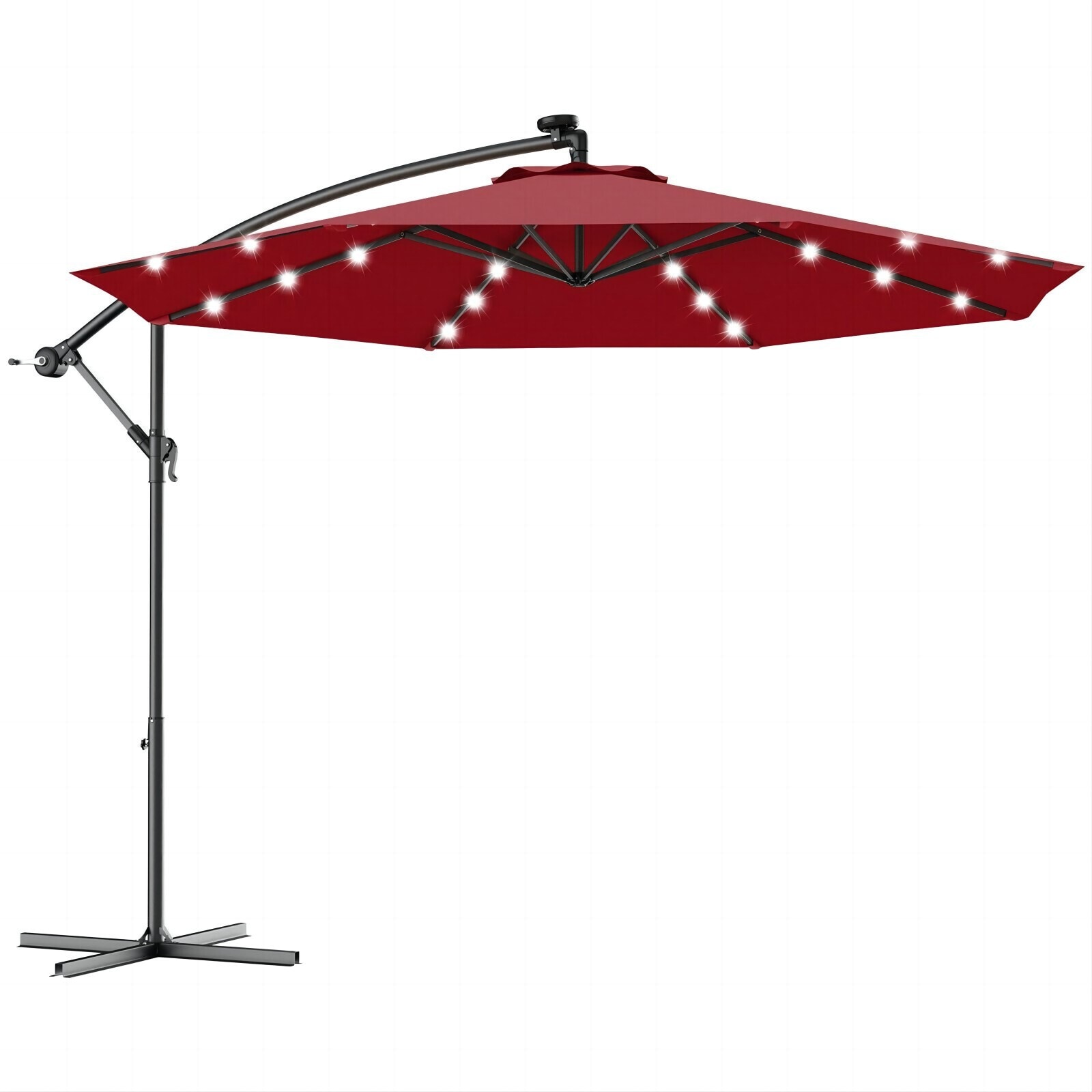 WELLFOR DOJN70754WN 10-ft Steel Red Cantilever Patio Umbrella with Lights with Base