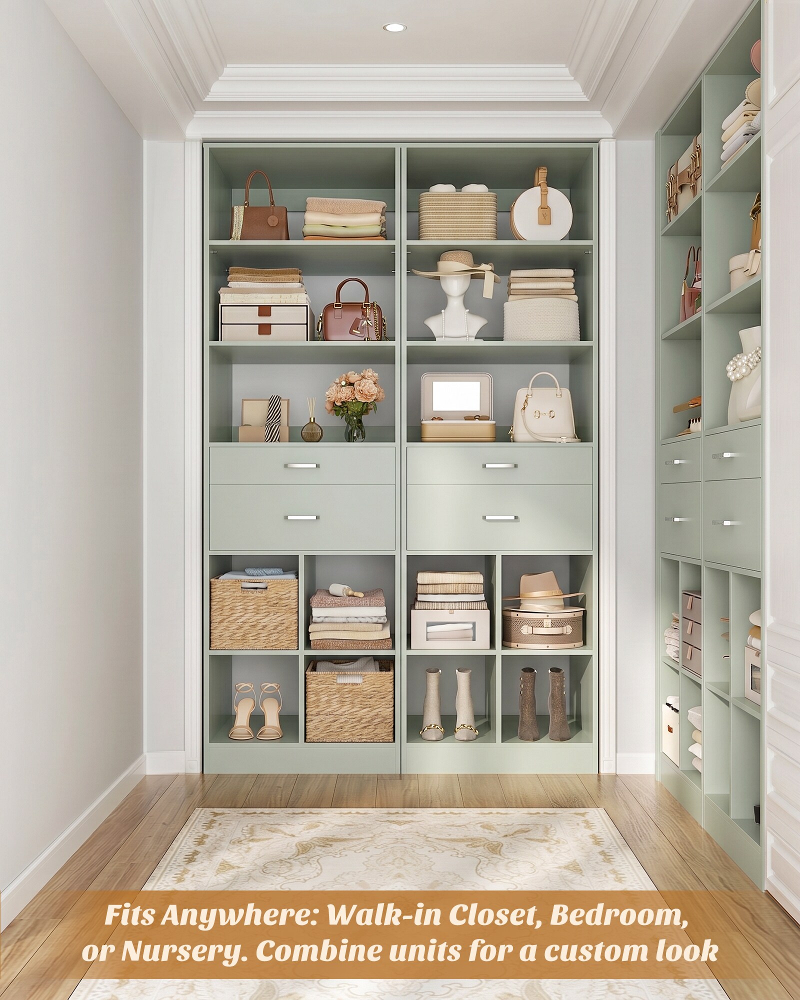 Aheaplus 18.9 Inches Small Closet System with Drawers and Shelves Crab ...