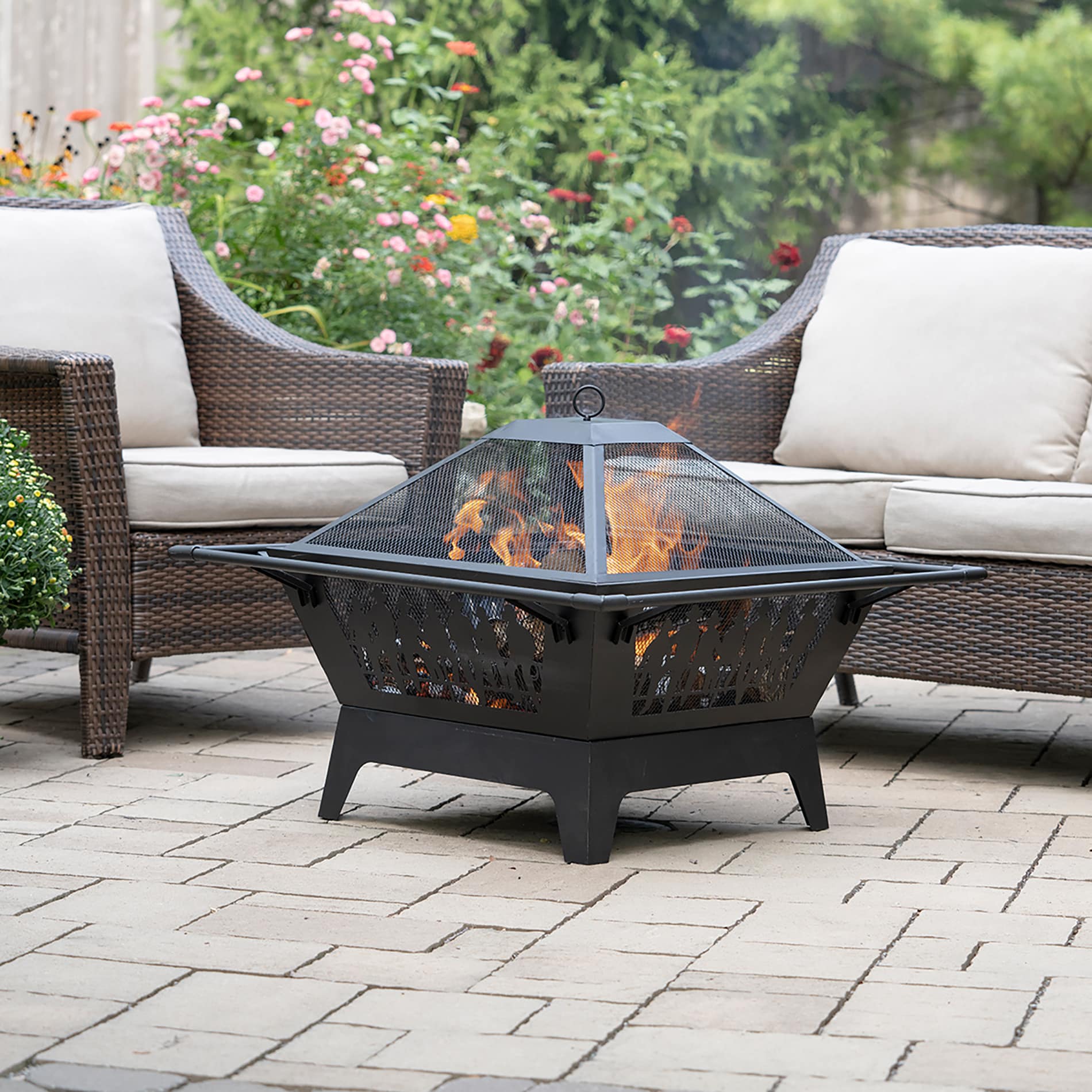 Blue Sky 31'' Black Steel Square Wood Fire Pit