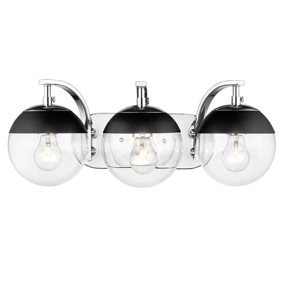 Golden Lighting 3219-BA3 CH-BLK Dixon 21-in 3-Light Chrome Mid-century Vanity Light
