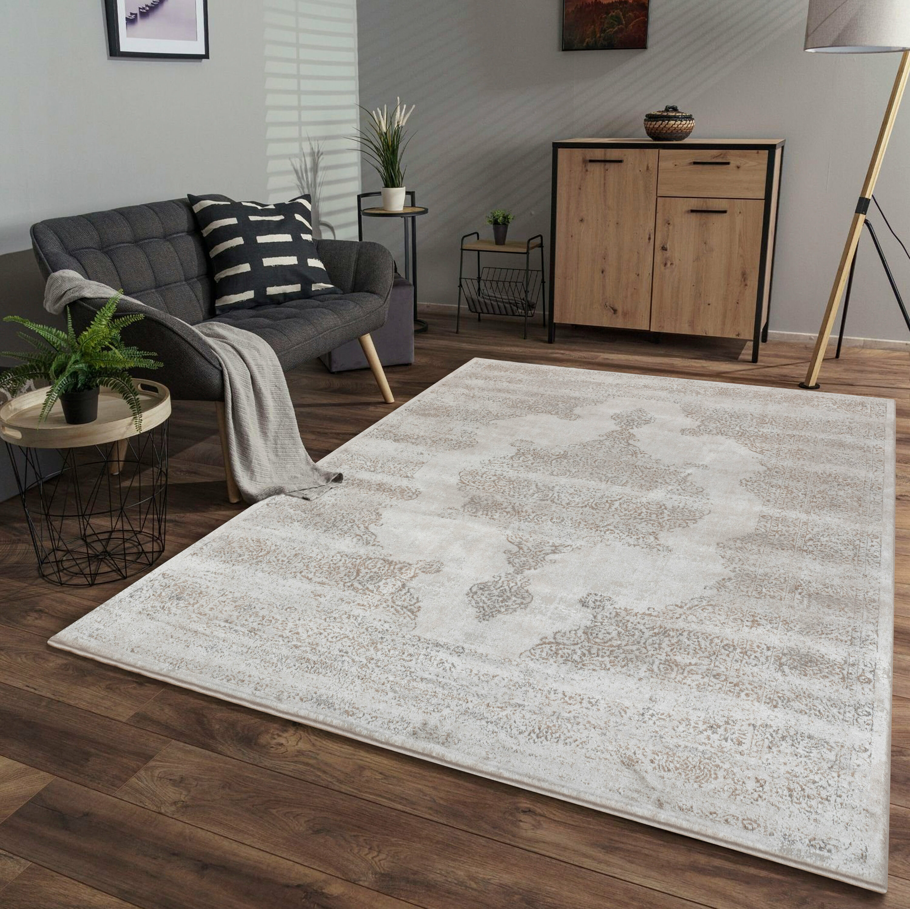 MDA Rugs OM0323 Omari 2 x 3 (ft) Polypropylene Cream/Gray Rectangular Indoor Medallion Area rug