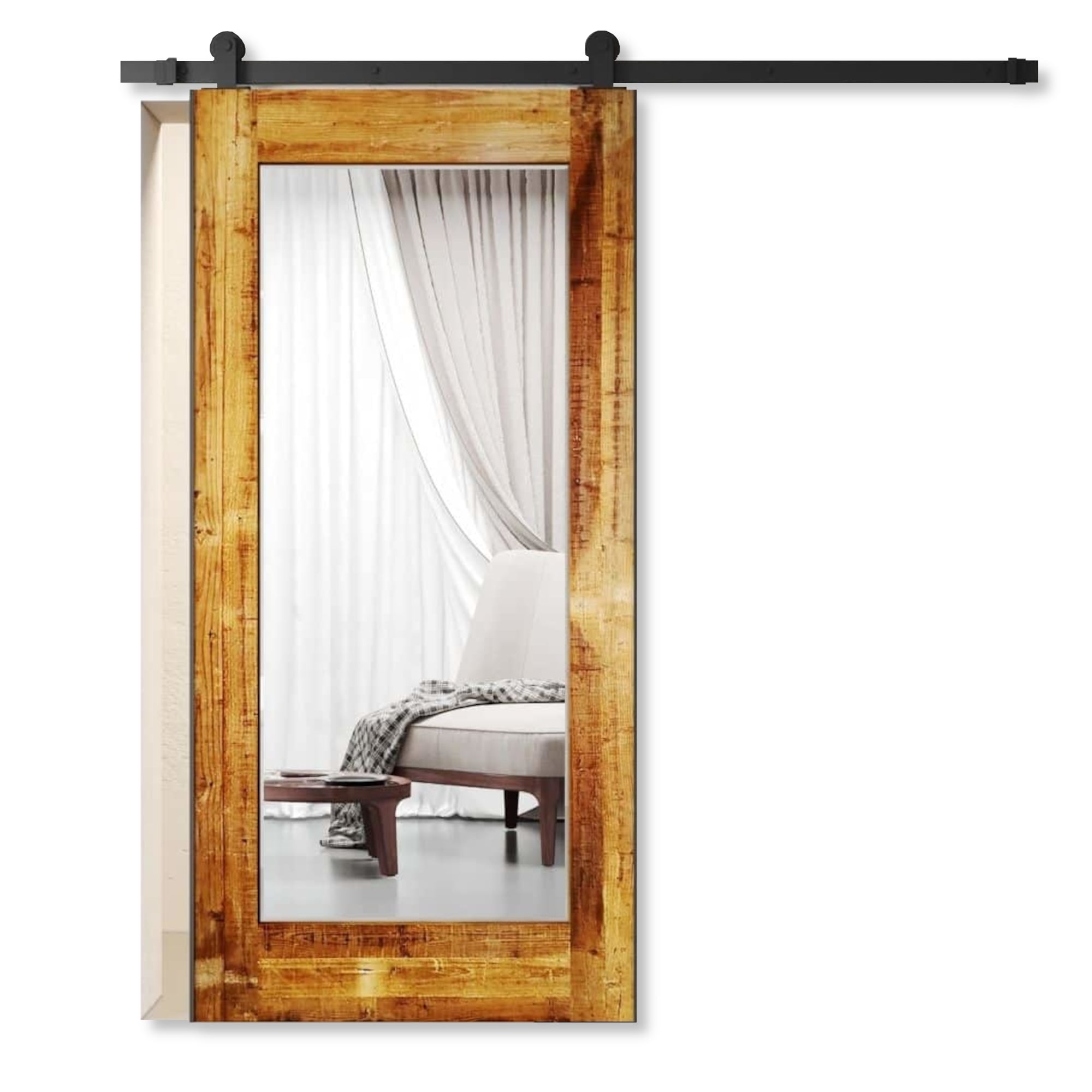 Urban Woodcraft 500L.40BD.MR.RW 40-in x 83-in Reclaimed Wood Prefinished Mirrored glass Hardwood Reclaimed wood Solid core Single Barn Door (Hardware Included)