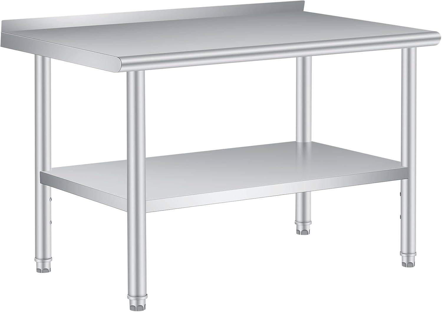 IdealHouse 60x24 Inch Rugged Workstation Stainless Steel Commercial Folding Table/ Industrial-Grade Garage Shop Table with Backsplash/ Adjustable Undershelf and No Wheels