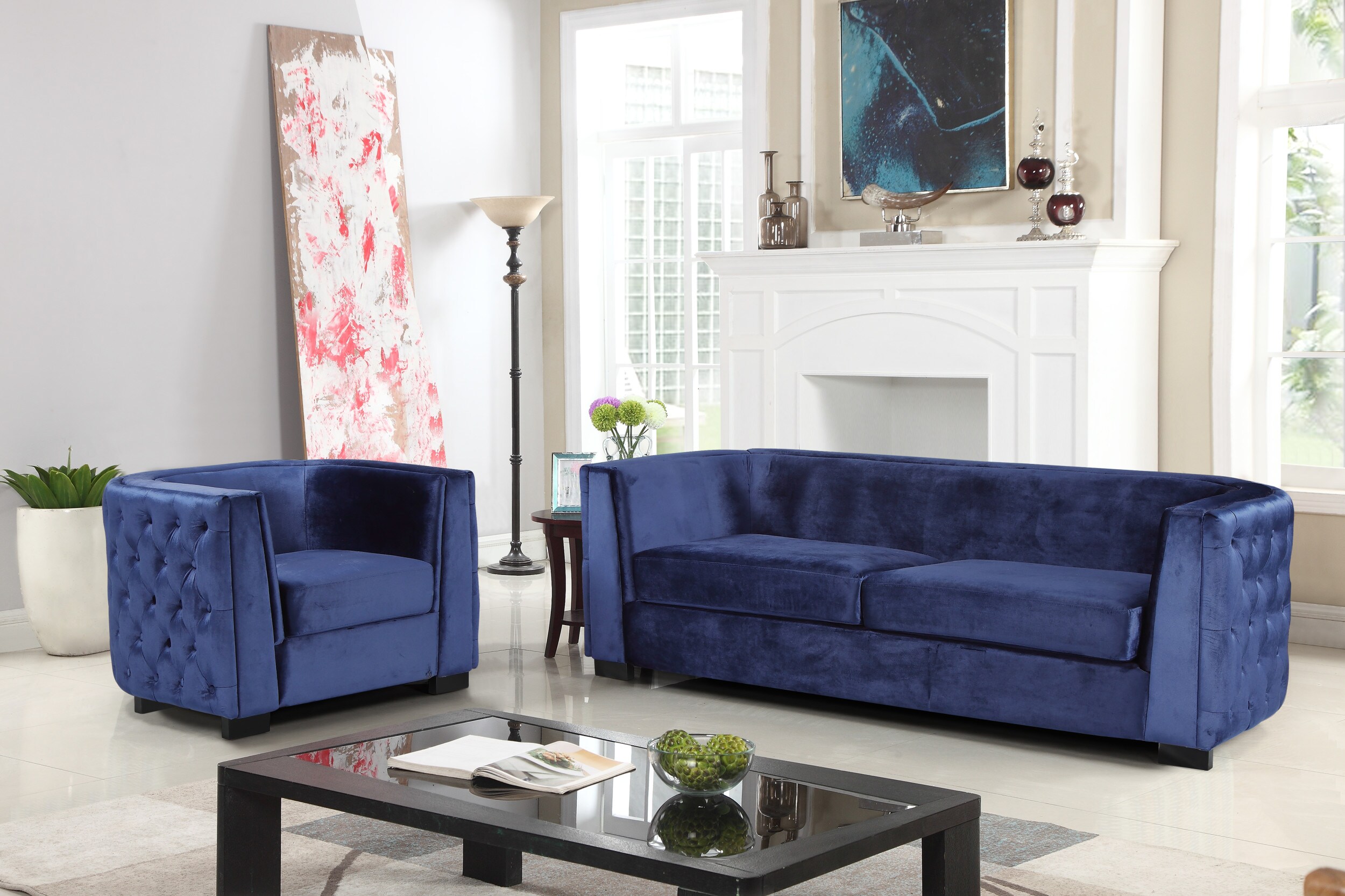 Chic Home Design Saratov Modern Navy Velvet Club Chair at Lowes.com