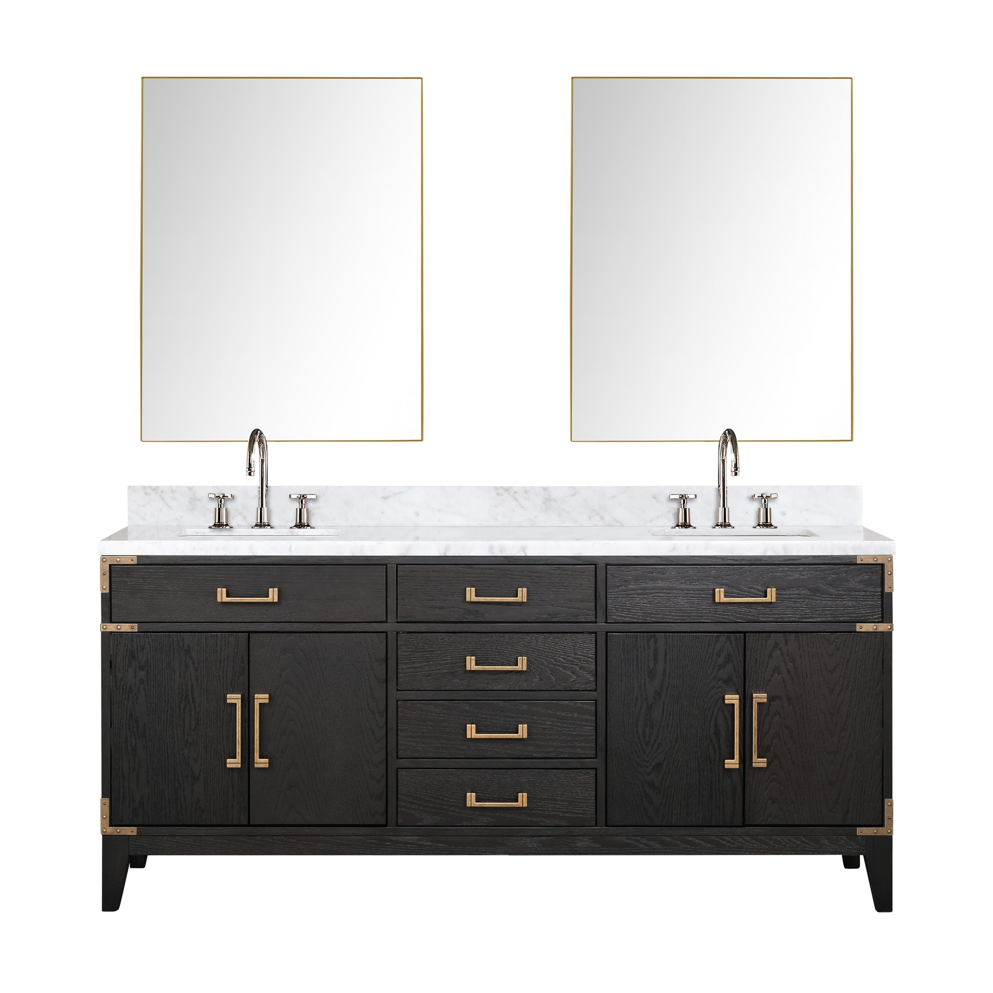 Lexora LVW72DJ111 Wilton 72-in Black Oak Undermount Double sink Bathroom Vanity with White Carrara Marble Marble Top (Mirror Included) (Faucet Included)